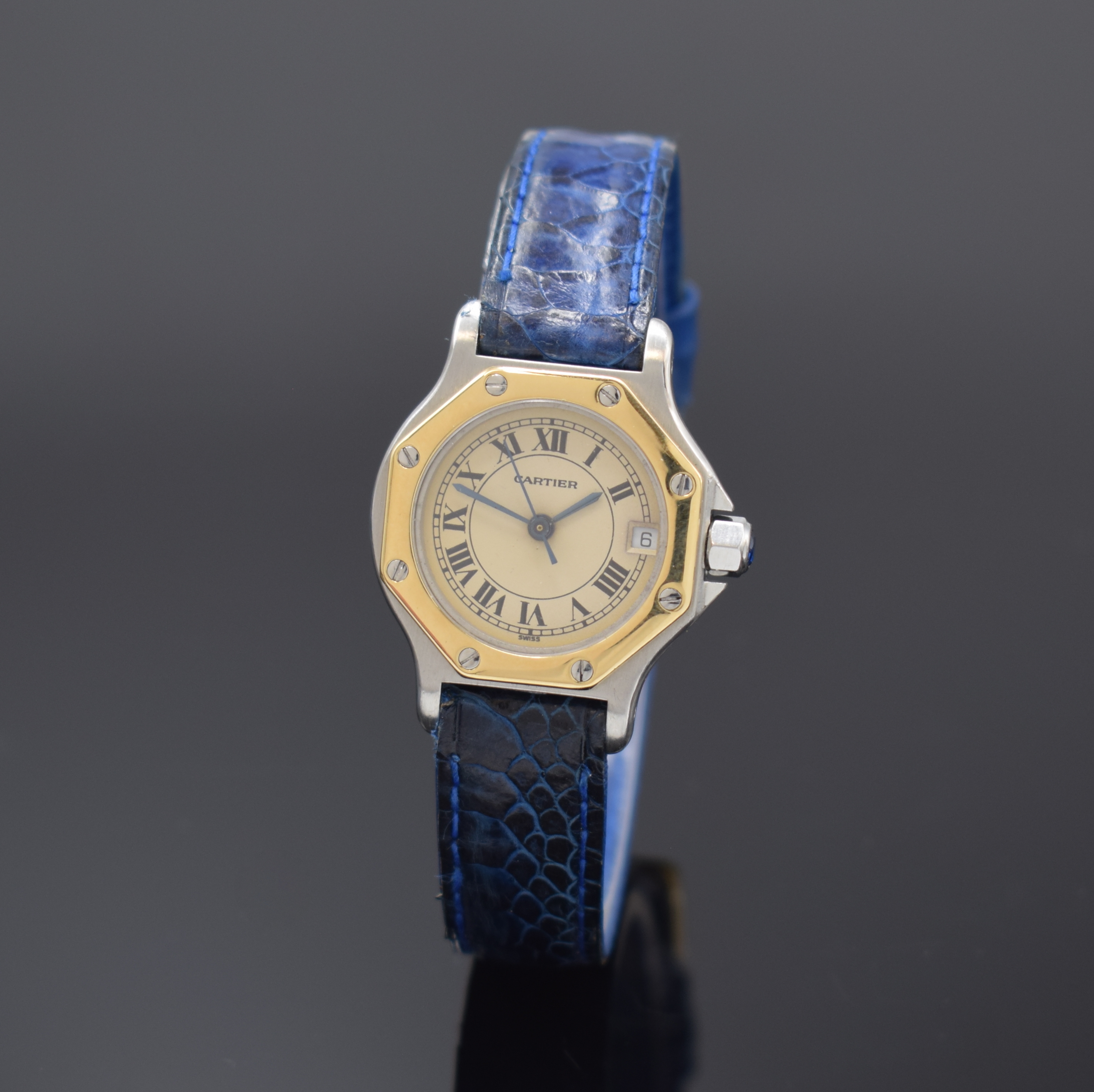 CARTIER Damenarmbanduhr Santos Ronde Referenz 187903, Schweiz um 1995, Edelstahl/Gold kombiniert inkl. neutr. Lederband, quarz, Boden 4-fach ...