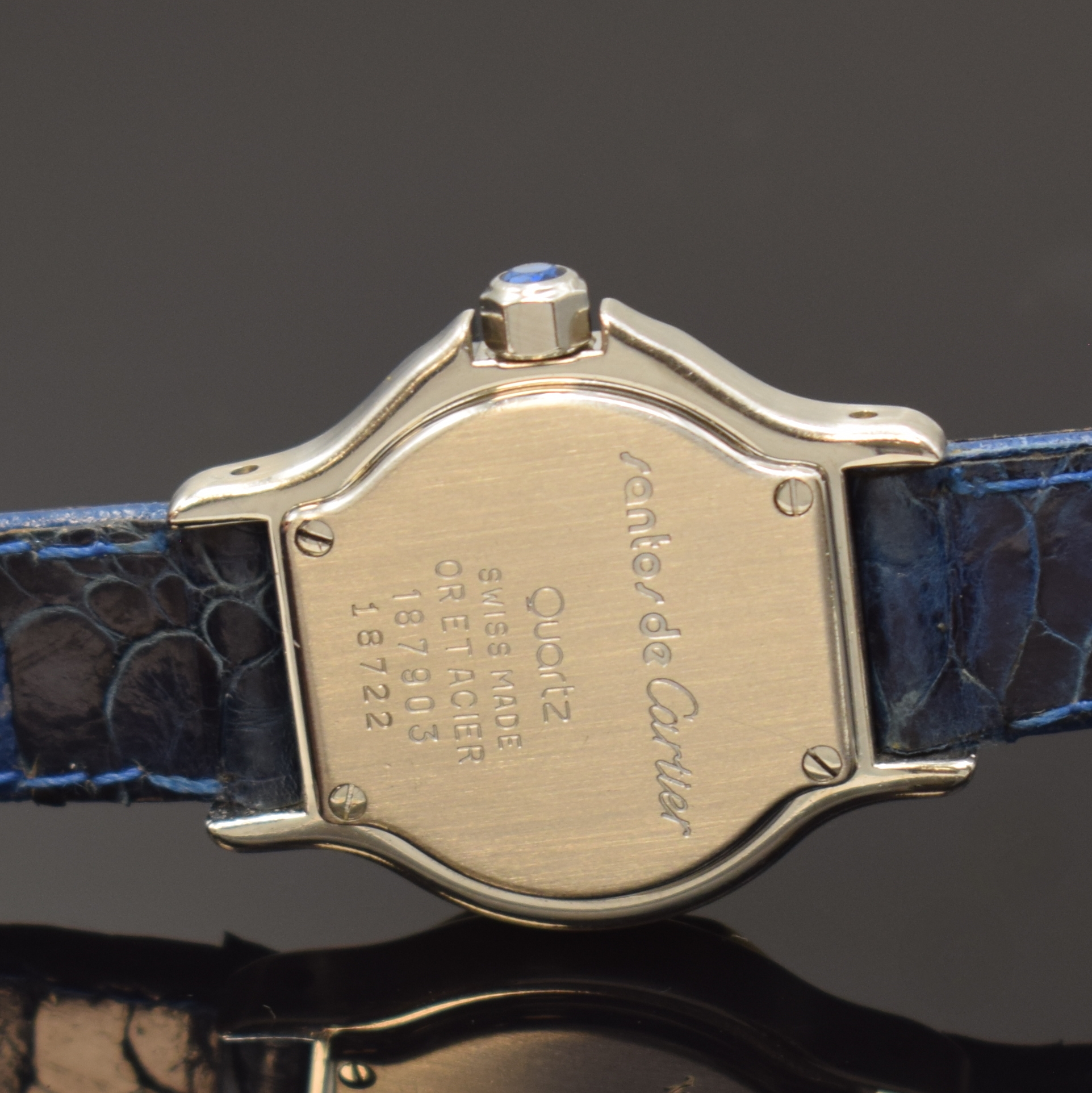 Detail c: CARTIER Damenarmbanduhr Santos Ronde Referenz 187903, Schweiz um 1995, Edelstahl/Gold kombiniert inkl. neutr. Lederband, quarz, Boden 4-fach ...