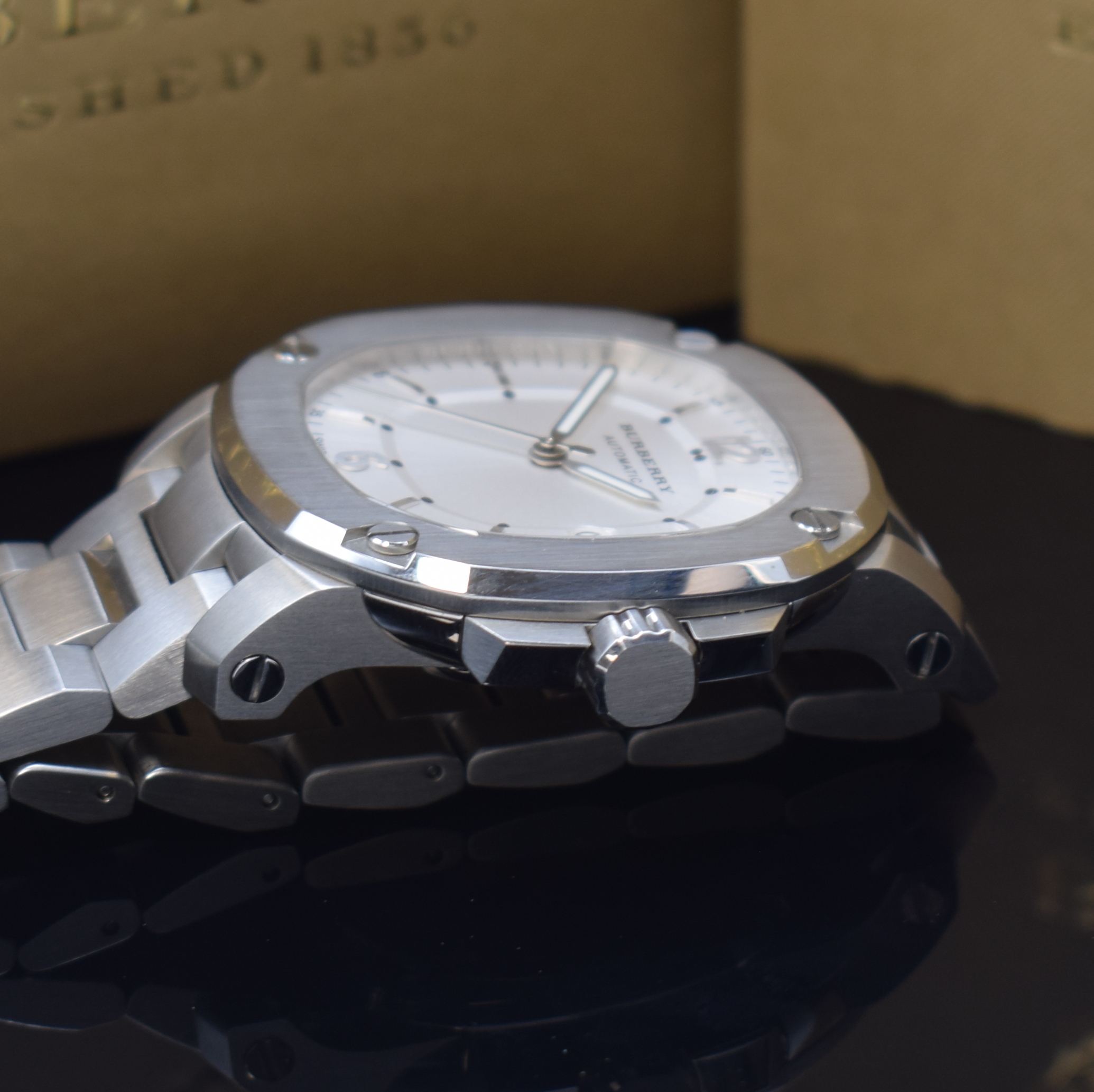 Detail c: BURBERRY Herrenarmbanduhr Modell Britain in Stahl Referenz BBY1204, Schweiz verk. lt. beil. Pap. 03/2016, Automatik, beids. vergl. Geh. inkl. orig. ...