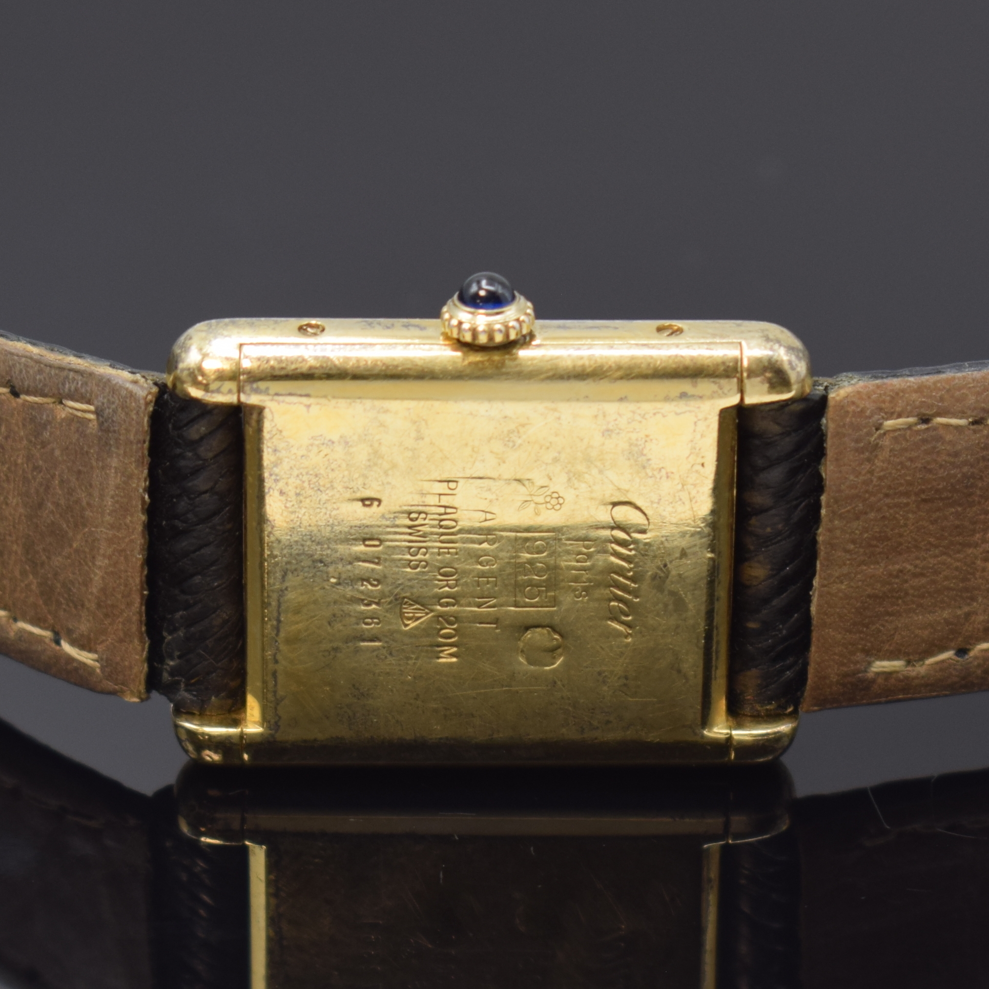 Detail c: CARTIER Tank Damenarmbanduhr, Schweiz um 1995, Handaufzug, Gehäuse in 925er Silber, seitlich 4-fach verschr., schwarzes Zifferbl. riss., m. röm. ...