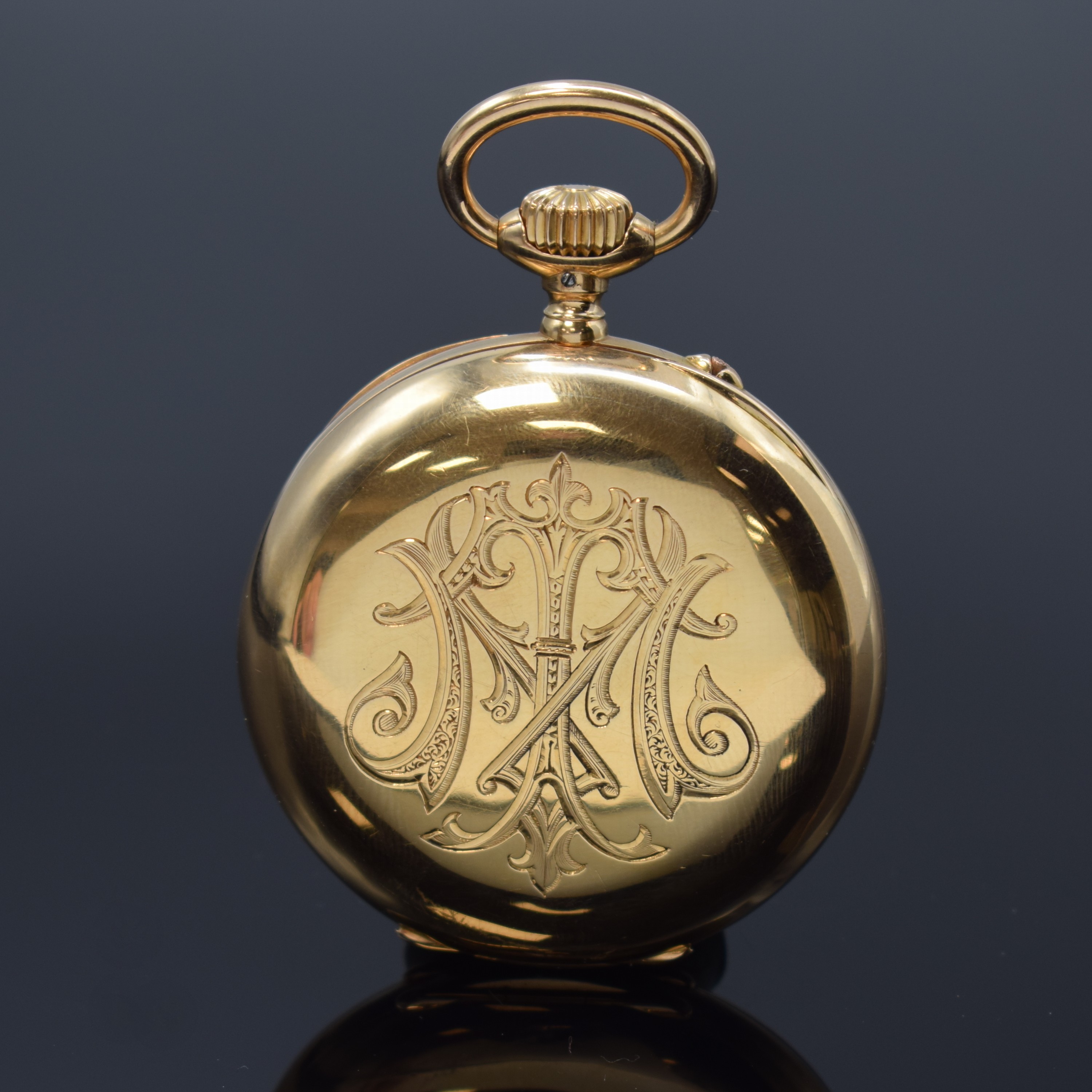 Detail a: A. LANGE & SÖHNE offene 1A-Herrentaschenuhr in RG 750/000, Deutschland um 1895, glattes Lucia-Geh., rücks. Monogramm "MT", Cuvette grav. ...