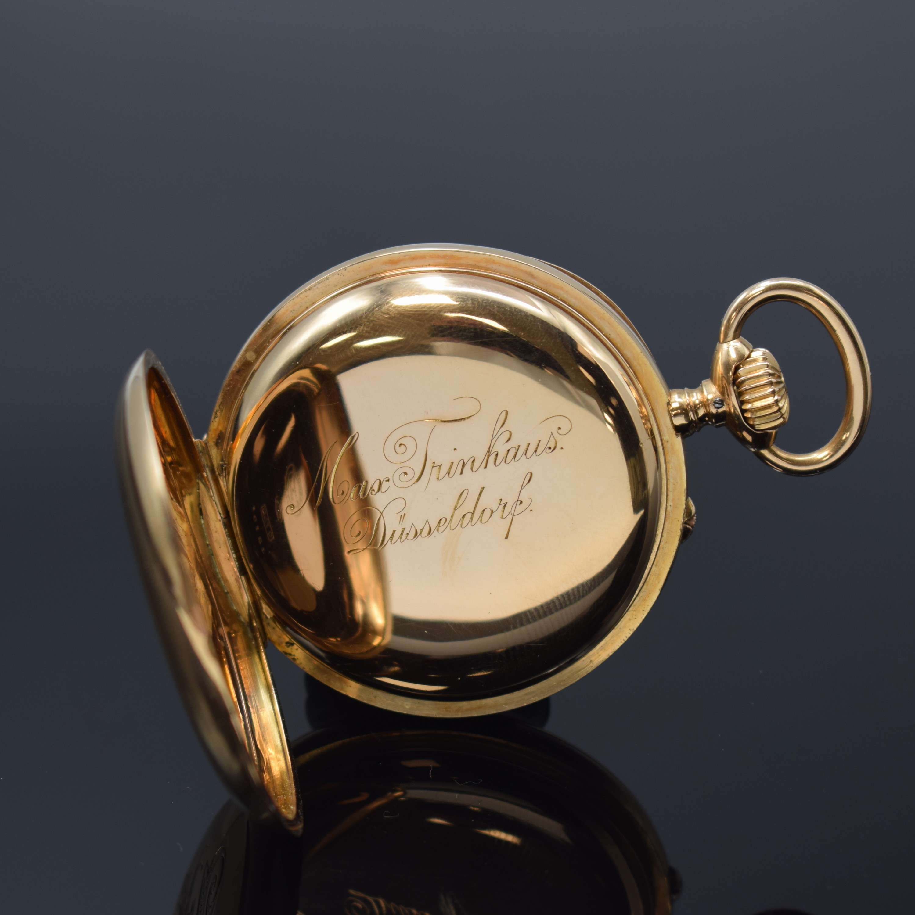 Detail c: A. LANGE & SÖHNE offene 1A-Herrentaschenuhr in RG 750/000, Deutschland um 1895, glattes Lucia-Geh., rücks. Monogramm "MT", Cuvette grav. ...