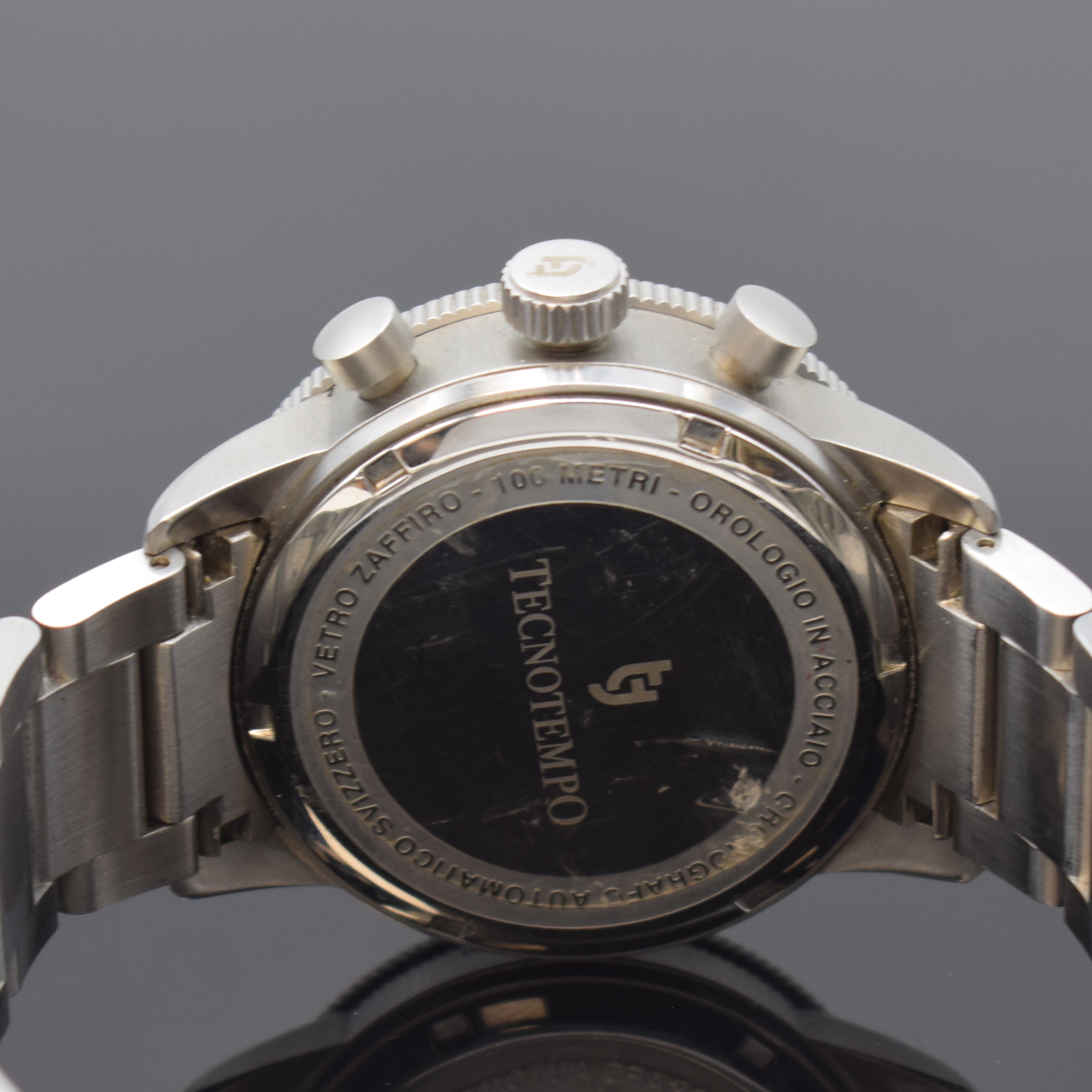 Detail c: TECNOTEMPO auf 50 Stück limitierter Armbandchronograph in Stahl, Schweiz/Italien verk. lt. beil. Pap. 11/2021, Automatik, Boden u. Krone verschr., ...
