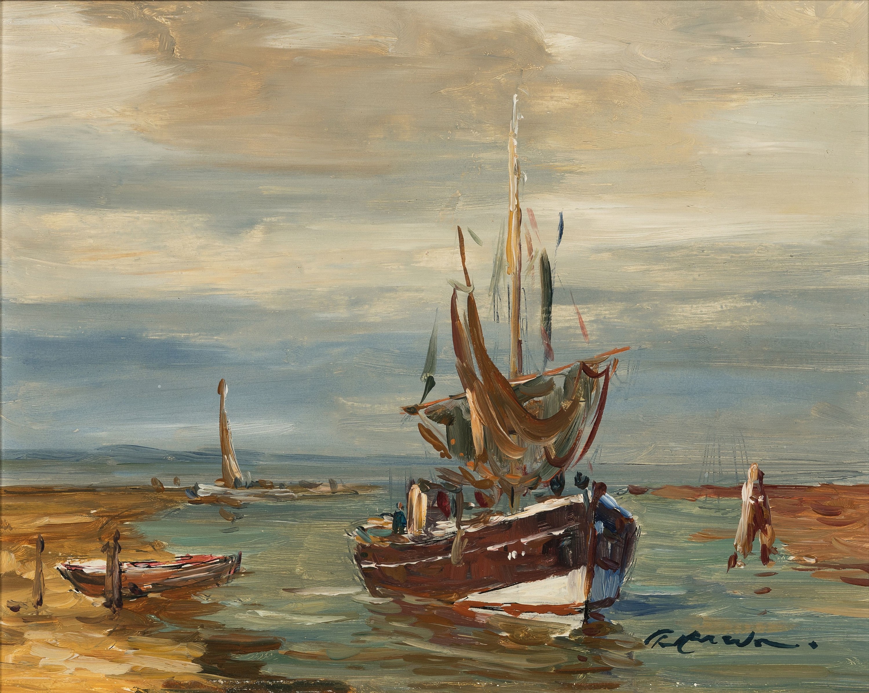 Paul Ernst Wilke, 1894 Bremerhafen-1972 Lilienthal, ins Hafenbecken einfahrender Fischkutter, rechts unten signiert, verso datiert 1971, Öl/Masonit, ...
