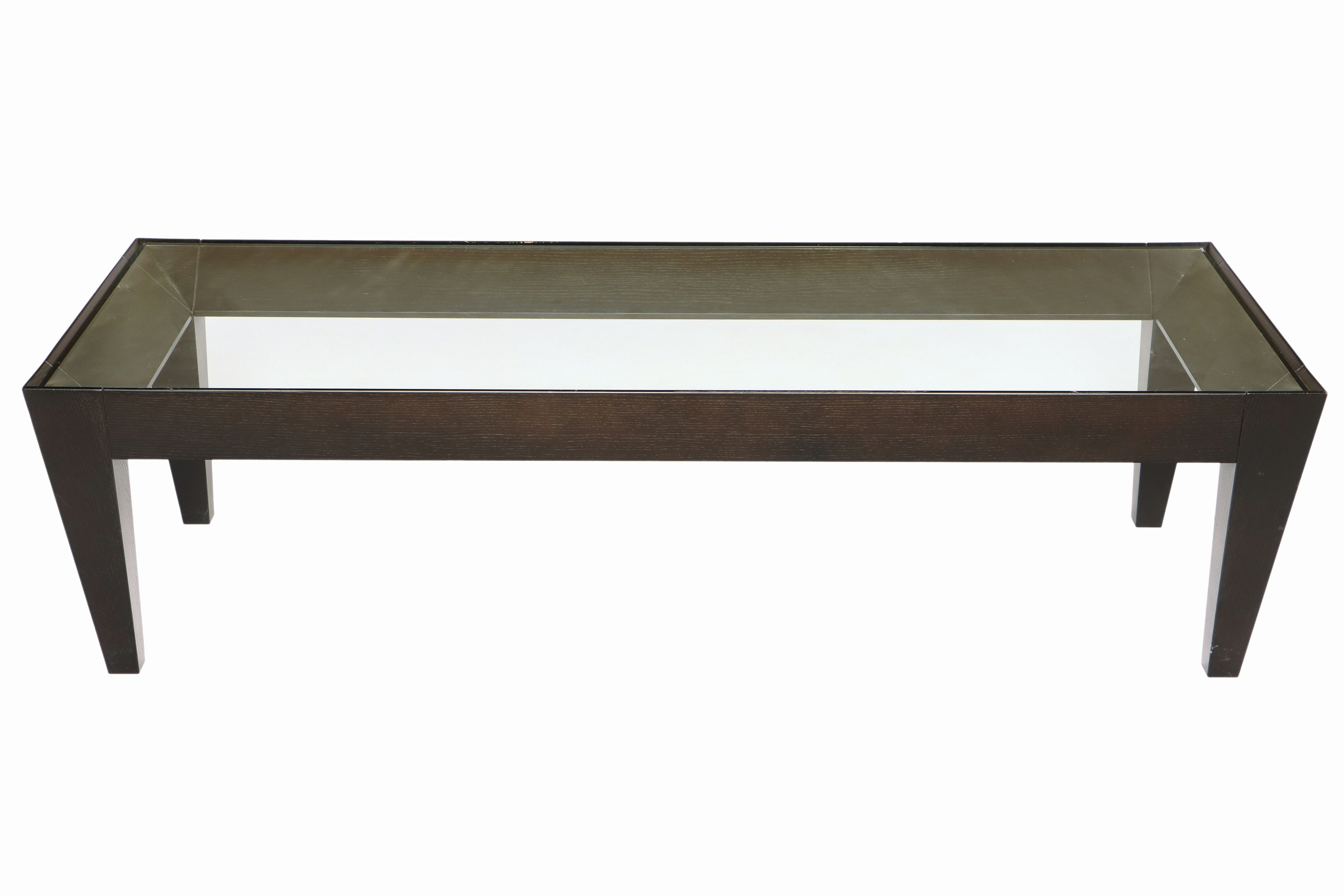 Coffee Table, "Porada", made in Italy, Modell: Loch, Esche massiv, schwarz gelackt, eingelegte rechteckige Platte aus gehärtetem Glas, ...