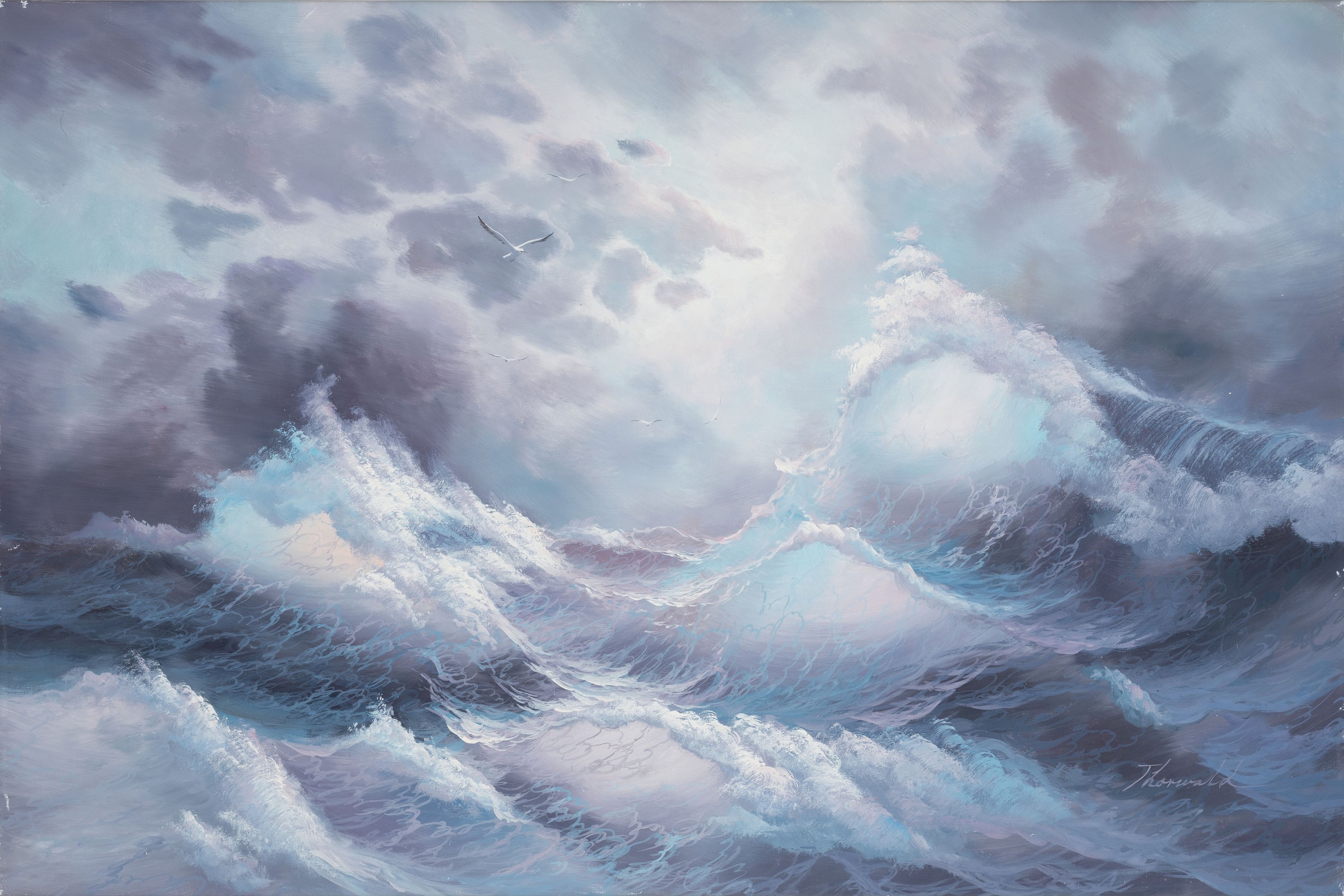 Detail k: Thorwald, zeitgenössische Künstler, Öl/Lwd, Motiv: Meer, Wellen, re. unten sign., ca. 90x62 cm