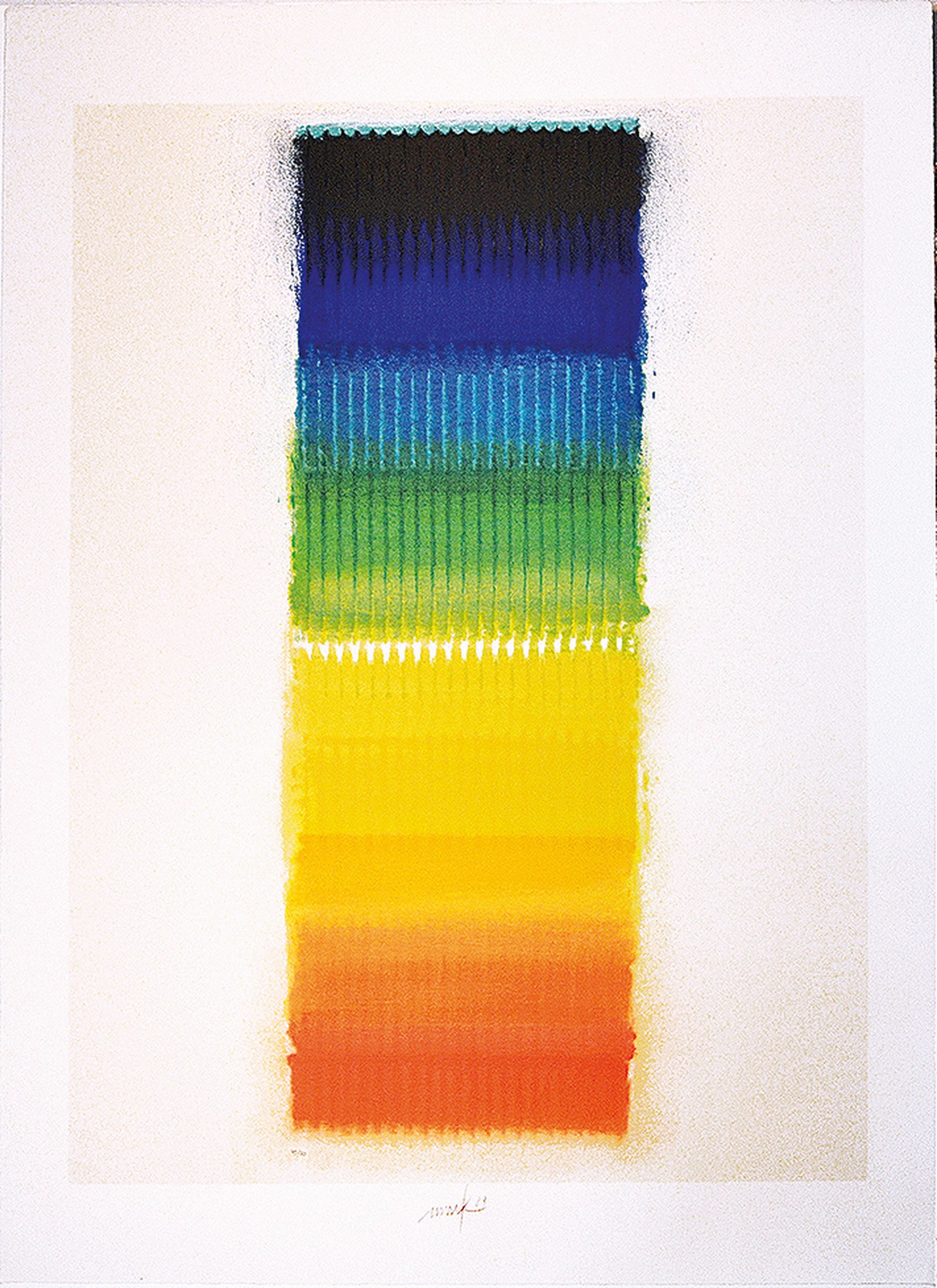 Detail k: Heinz Mack, geb. 1931 Lollar, Farbserigrafie in 27 Farben, auf Arches Bütten, Regenbogen, Chromatik, handsigniert und datiert (19)89, Ed. 45/80, ...