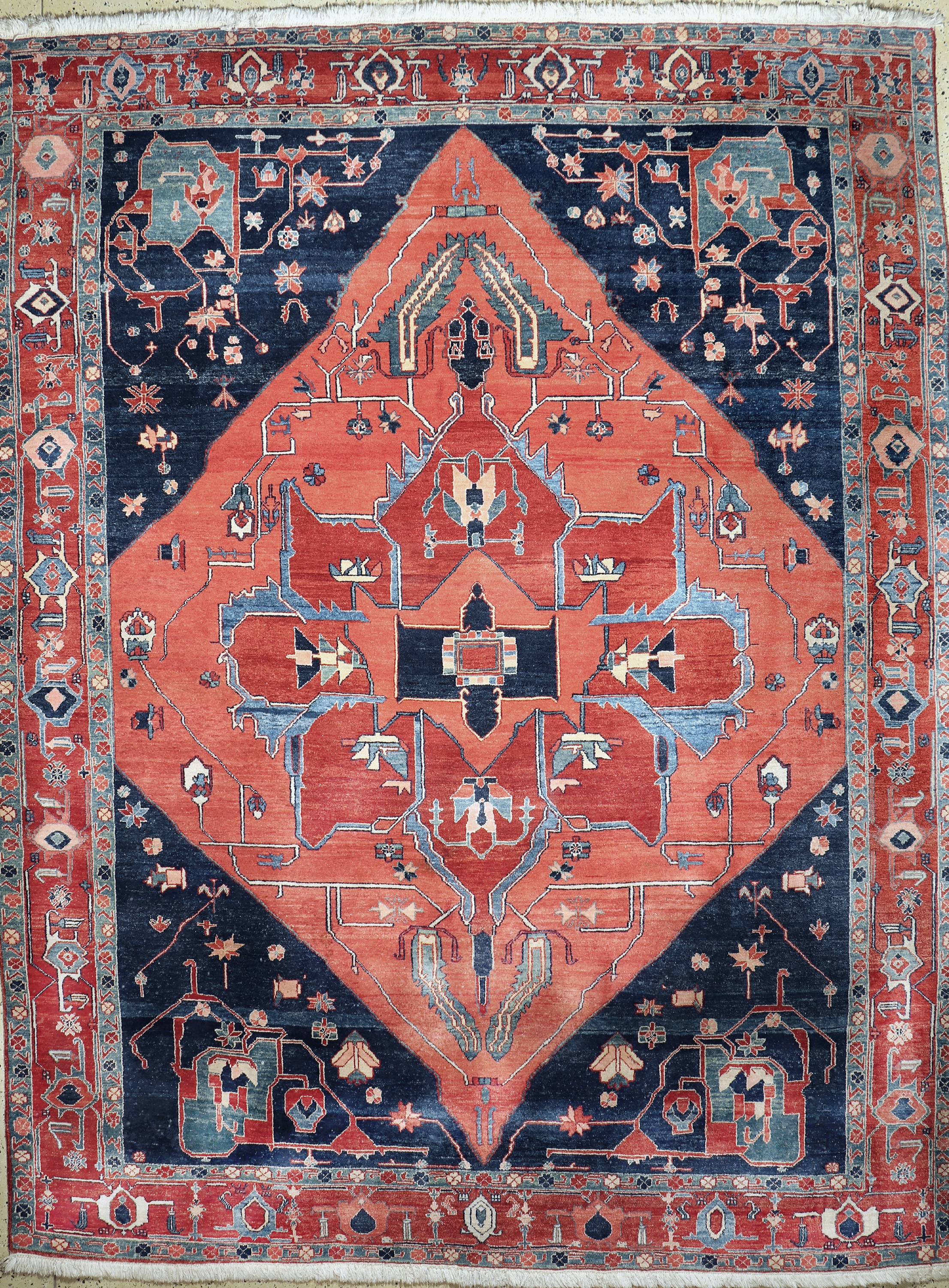 Azeri, Azerbaijan, Mitte 20.Jhd, Wolle auf Baumwolle, ca. 390 x 300 cm, Reinigungsbedürftig, EHZ: 2