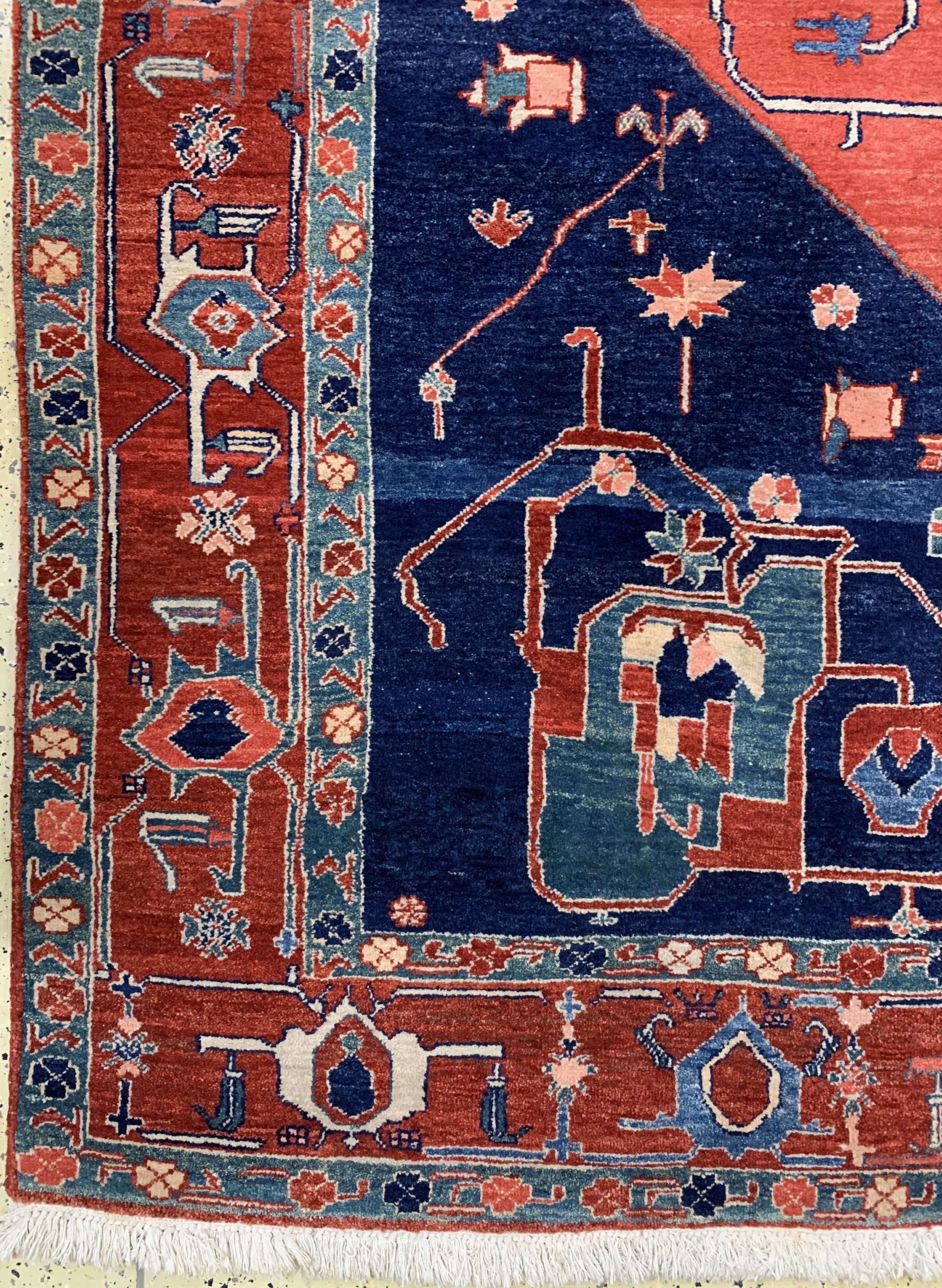 Detail b: Azeri, Azerbaijan, Mitte 20.Jhd, Wolle auf Baumwolle, ca. 390 x 300 cm, Reinigungsbedürftig, EHZ: 2