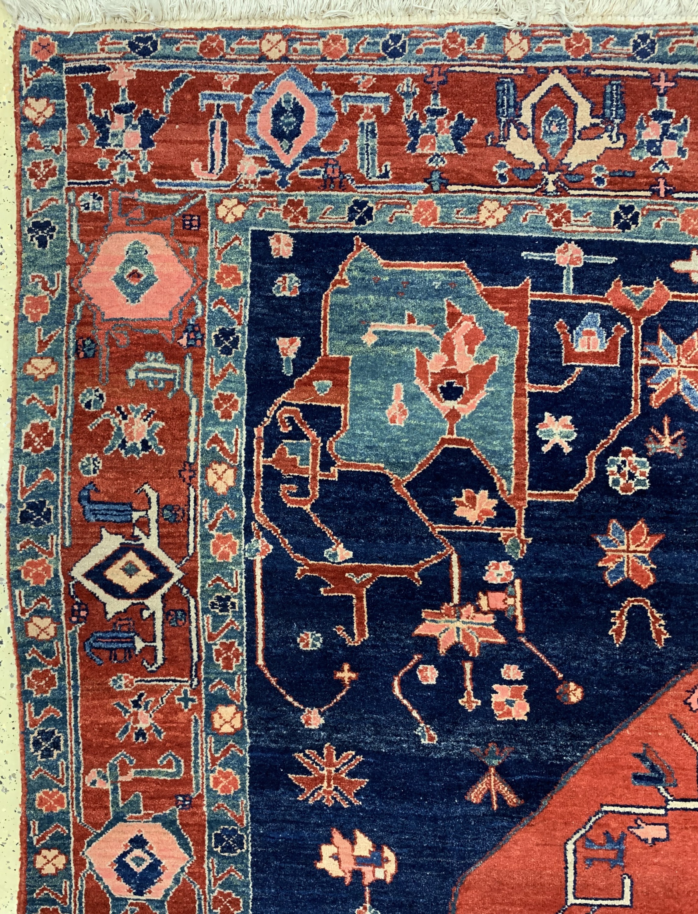 Detail d: Azeri, Azerbaijan, Mitte 20.Jhd, Wolle auf Baumwolle, ca. 390 x 300 cm, Reinigungsbedürftig, EHZ: 2