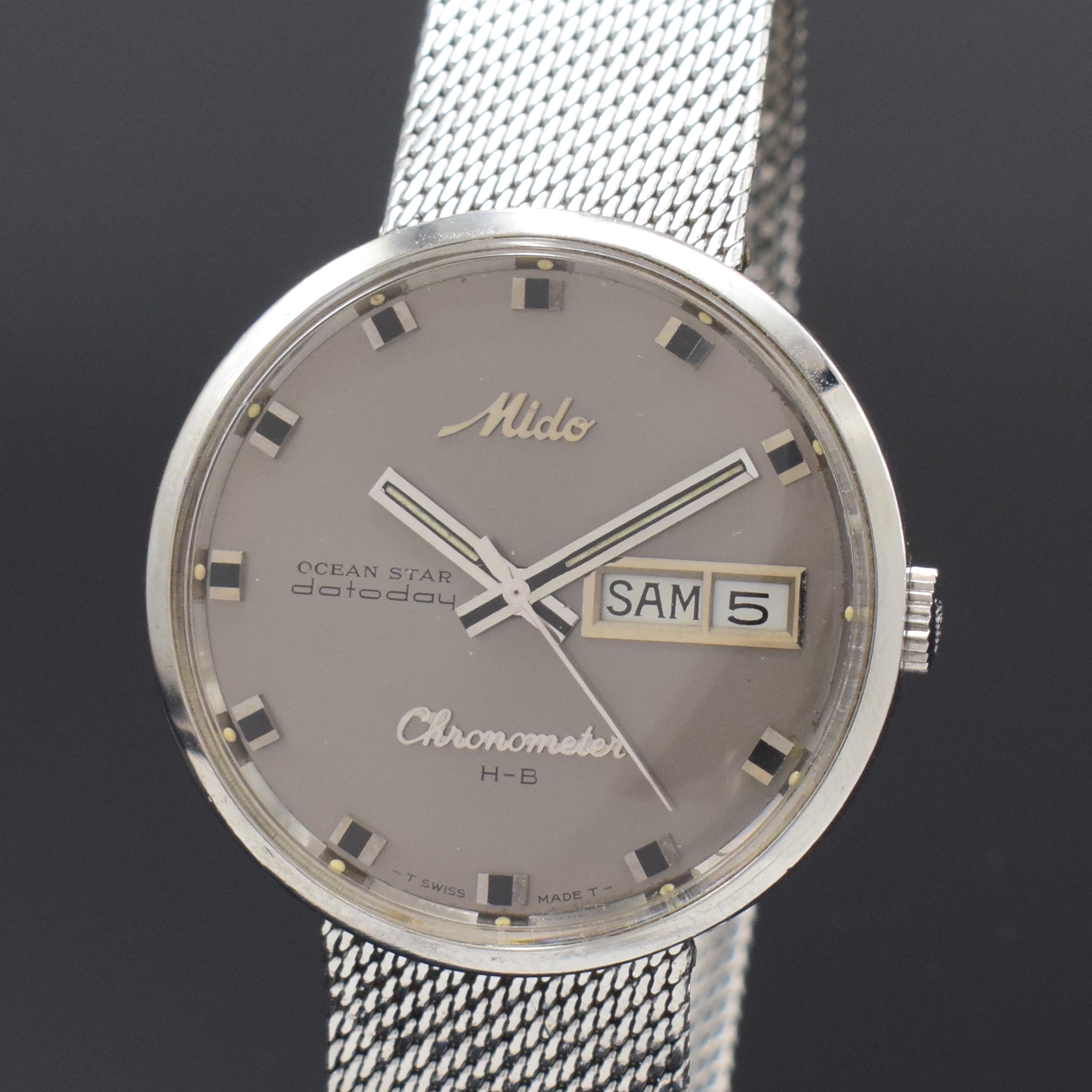Detail a: MIDO Herrenarmbanduhr Ocean Star Datoday Chronometer Referenz 9369, Schweiz um 1970, Automatik, Edelstahl-Einschalengeh. inkl. orig. Stahlband, get. ...