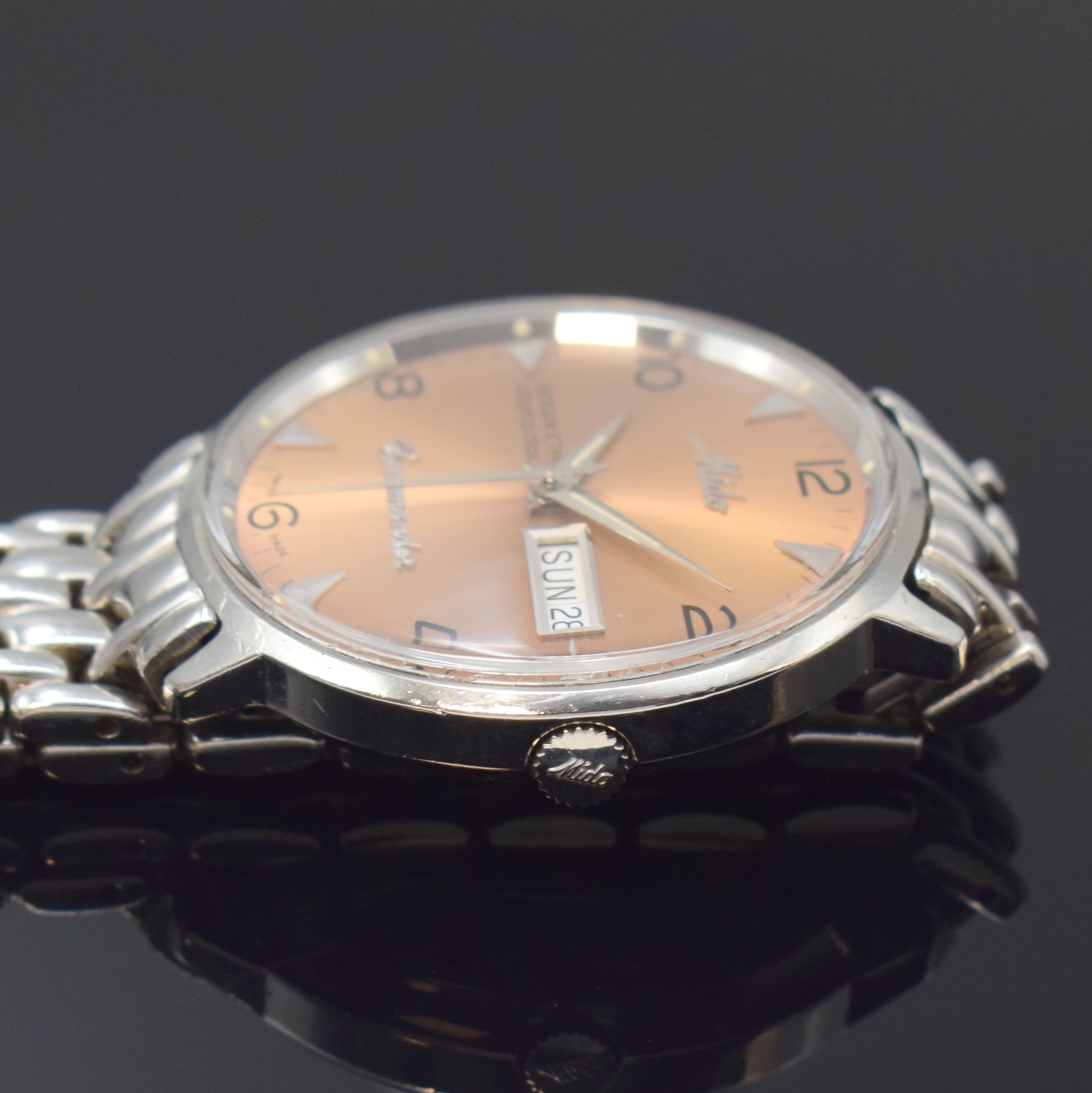 Detail c: MIDO Herrenarmbanduhr Commander Ocean Star Datoday, Schweiz um 2000, Automatik, Edelstahl-Einschalengeh. inkl. orig. Gliederband, lachsfarb. ...