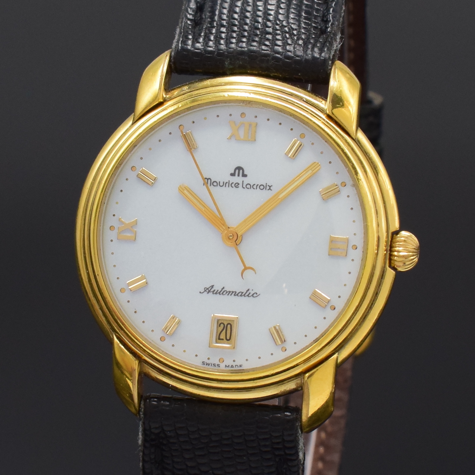 Detail a: MAURICE LACROIX Les Classique Herrenarmbanduhr Referenz 23293, Schweiz um 2000, Automatik, verg. Geh., Stahlboden aufgedr., orig. Lederband m. ...