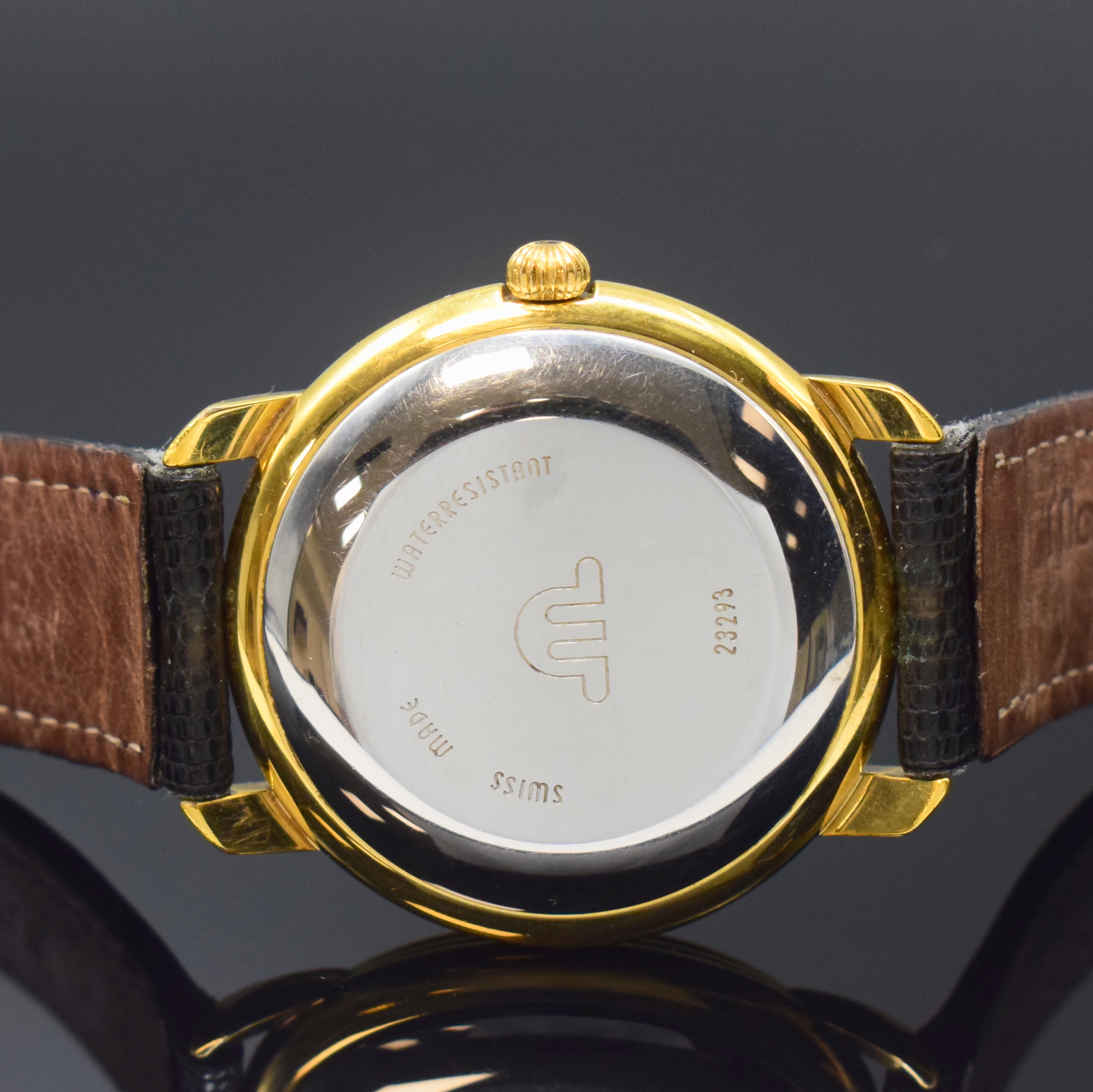 Detail d: MAURICE LACROIX Les Classique Herrenarmbanduhr Referenz 23293, Schweiz um 2000, Automatik, verg. Geh., Stahlboden aufgedr., orig. Lederband m. ...