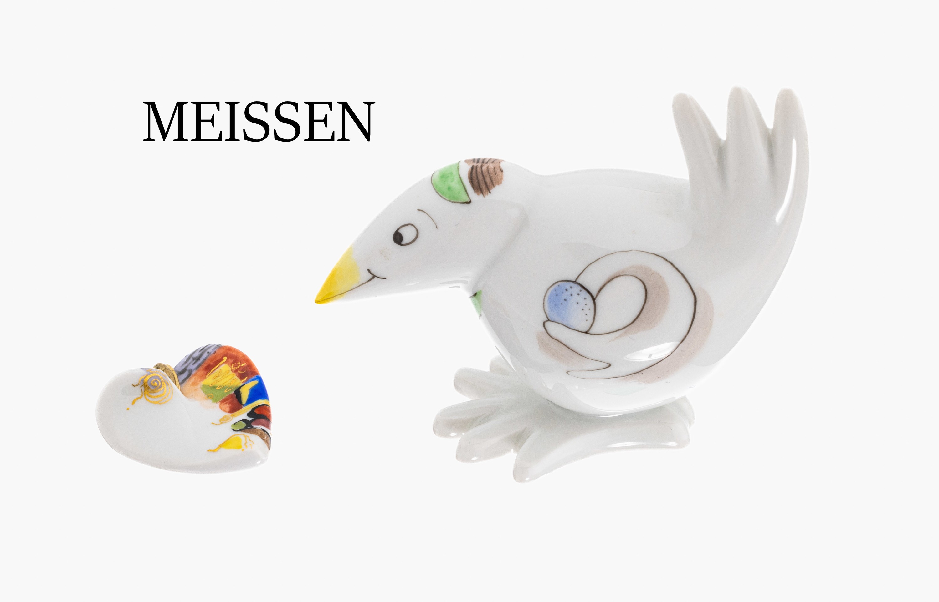 MEISSEN Porzellanfigur, "Spaßvogel" Golfer,polychrome Handbemalung, ca. 6.5 x 3 cm, H. ca. 6.2 cm, dazu 1 Herzanhänger, polychrome ...