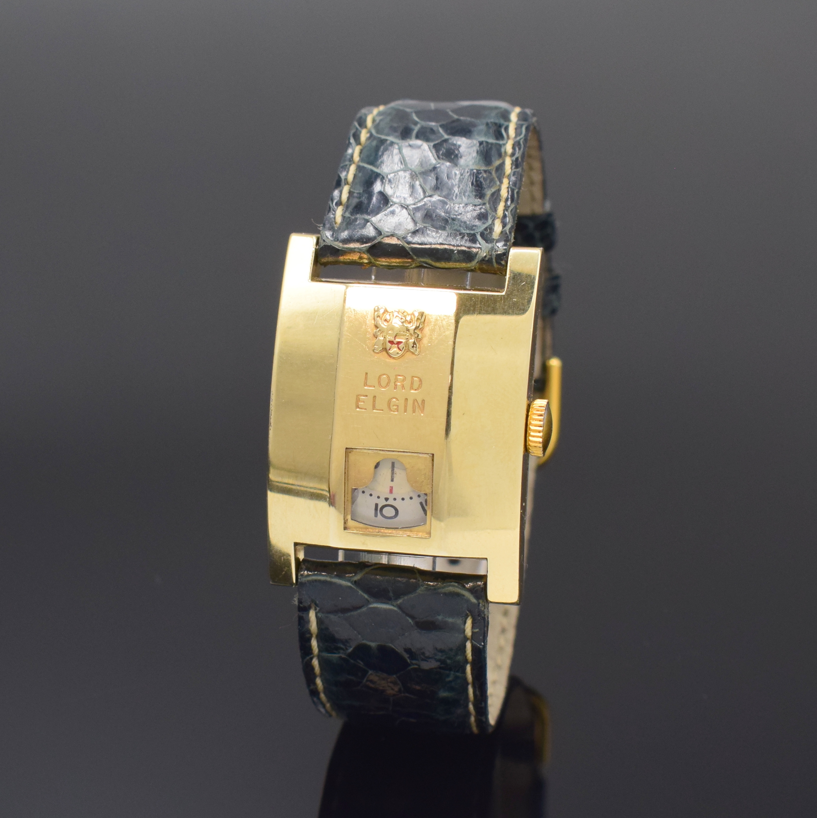 LORD ELGIN "Elvis" Direct Reading rechteckige Armbanduhr Referenz 7776 in 14k Gold Filled, USA um 1960, Handaufzug, 2-tlg. Geh., Boden ...