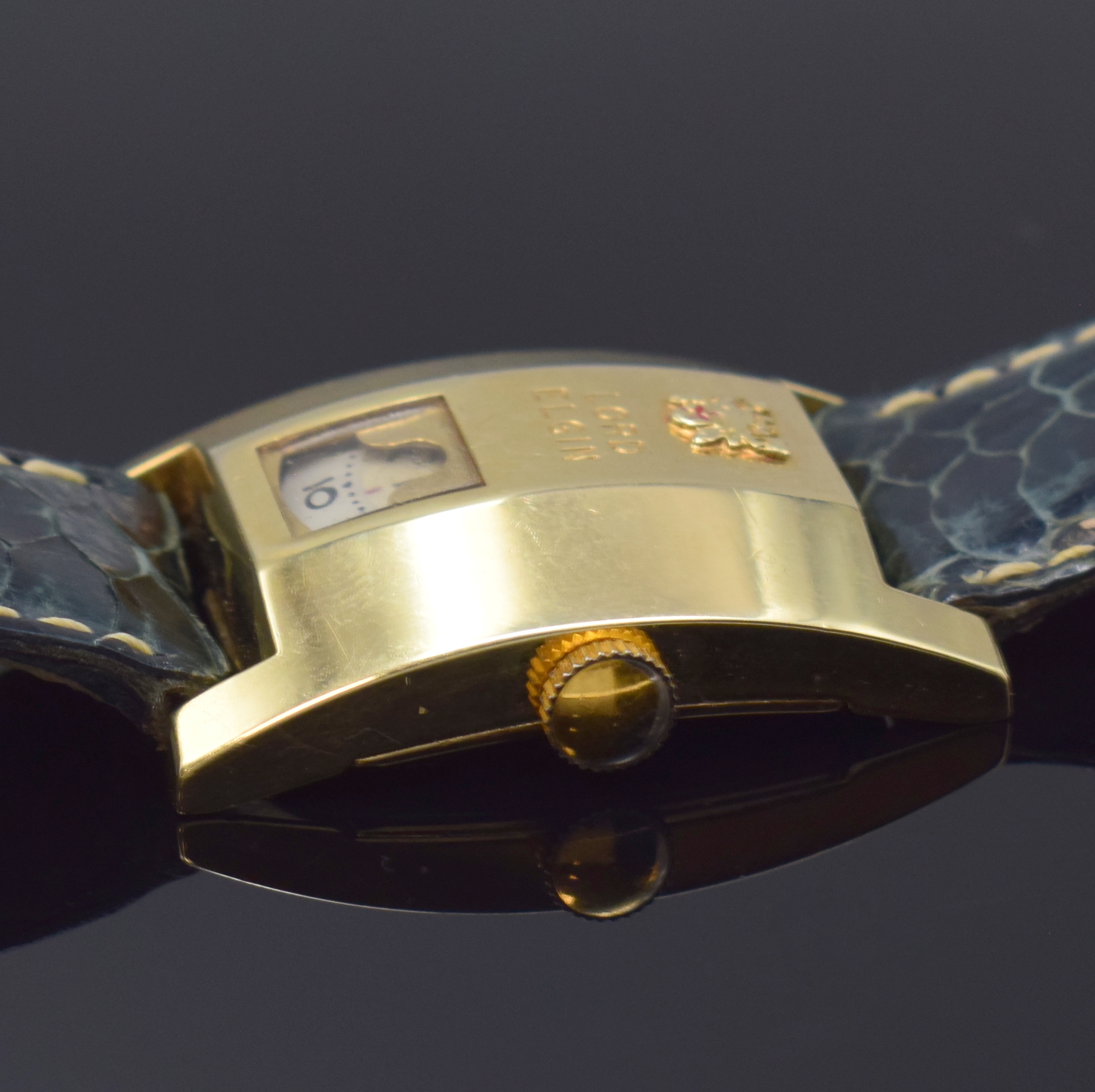 Detail b: LORD ELGIN "Elvis" Direct Reading rechteckige Armbanduhr Referenz 7776 in 14k Gold Filled, USA um 1960, Handaufzug, 2-tlg. Geh., Boden ...