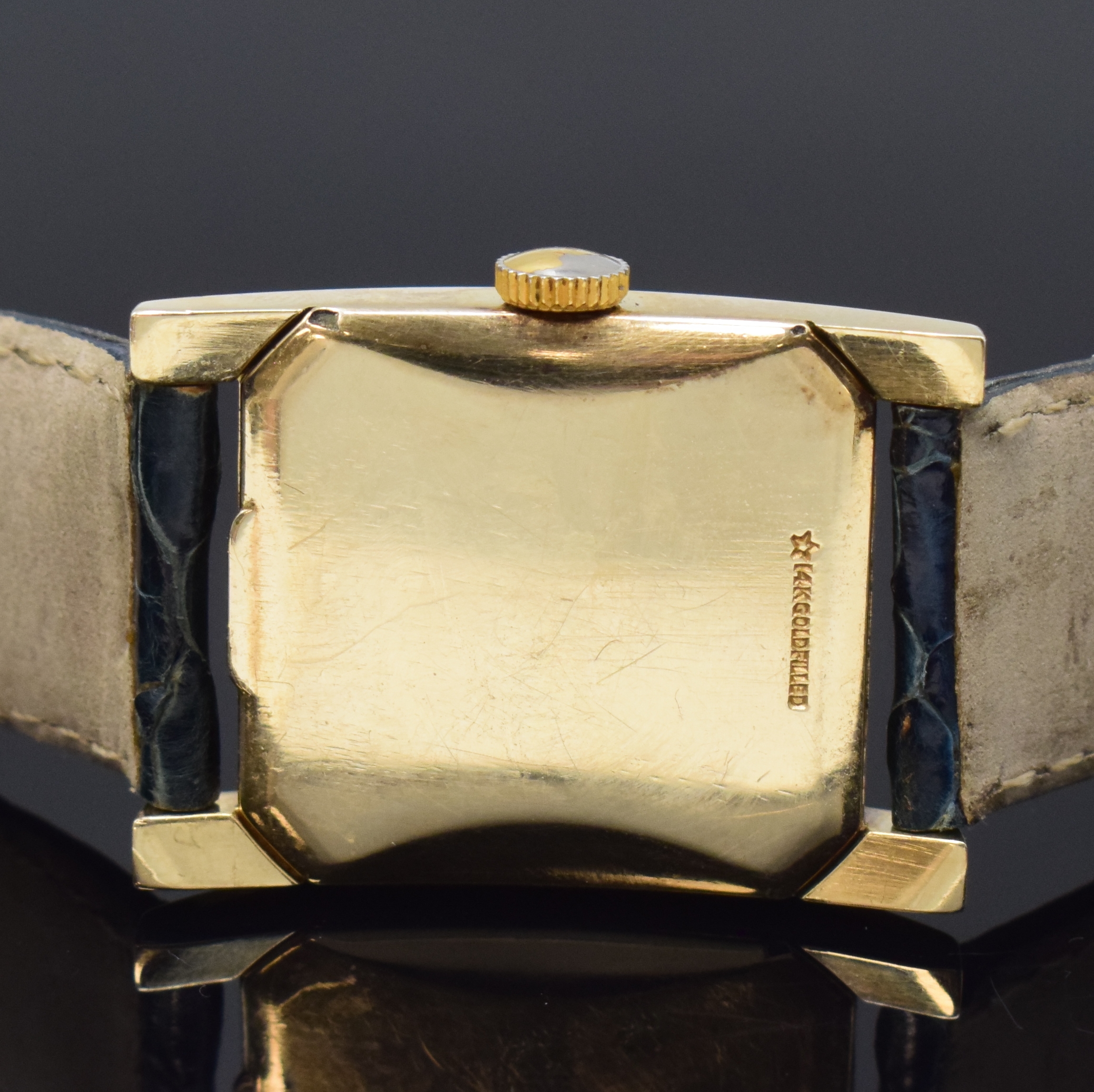 Detail c: LORD ELGIN "Elvis" Direct Reading rechteckige Armbanduhr Referenz 7776 in 14k Gold Filled, USA um 1960, Handaufzug, 2-tlg. Geh., Boden ...
