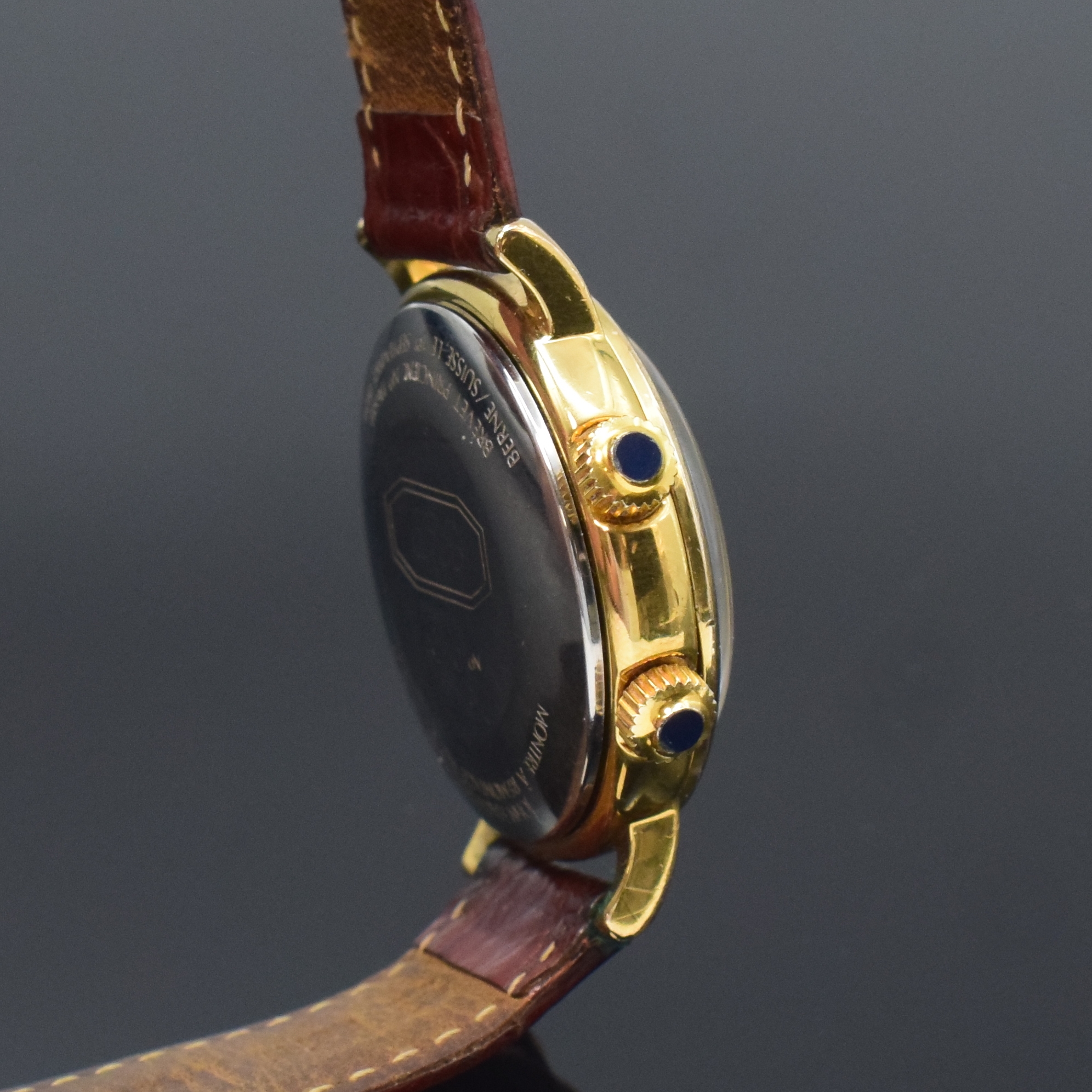 Detail b: HARWOOD & SCHILD Armbanduhr mit Wecker, Datum und Mondphase, Schweiz um 1990, Automatik, verg. Geh., Stahlboden m. Monogramm-Grav. aufgedr., orig. ...