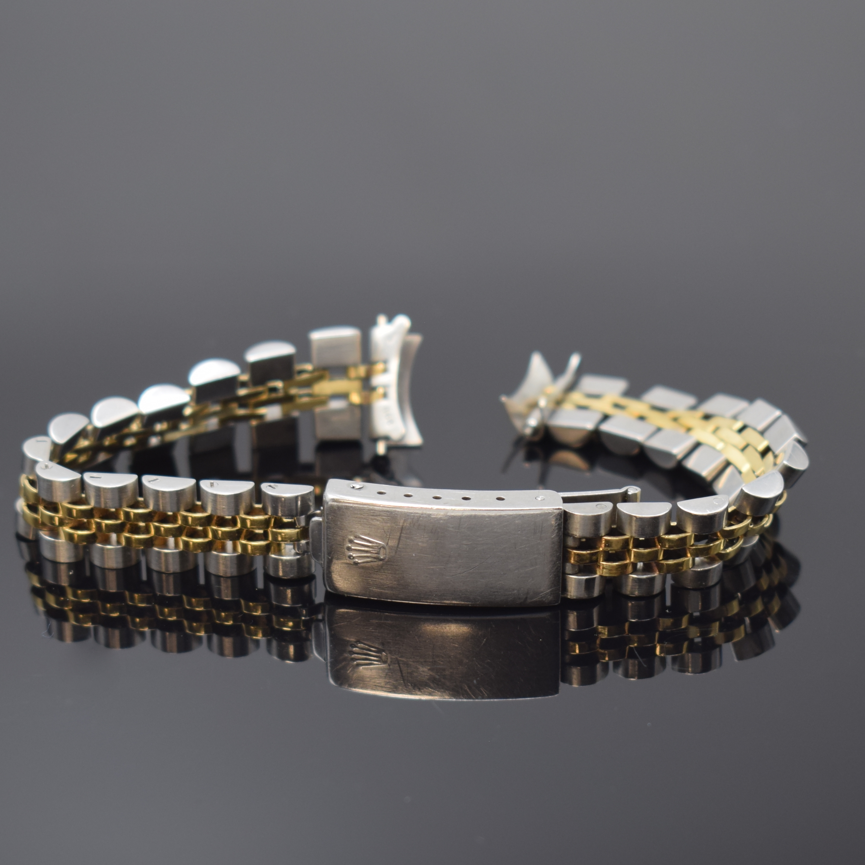 ROLEX Jubileeband in Stahl/Gold Referenz 62523.D14, Schweiz um 1980, langes, stark getragenes Band m. Anstoss-Breite 13 mm, f. Referenz 6917, ...