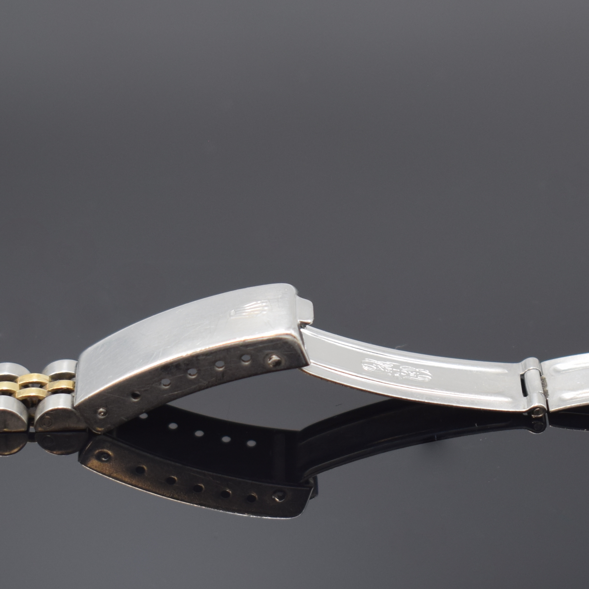 Detail b: ROLEX Jubileeband in Stahl/Gold Referenz 62523.D14, Schweiz um 1980, langes, stark getragenes Band m. Anstoss-Breite 13 mm, f. Referenz 6917, ...