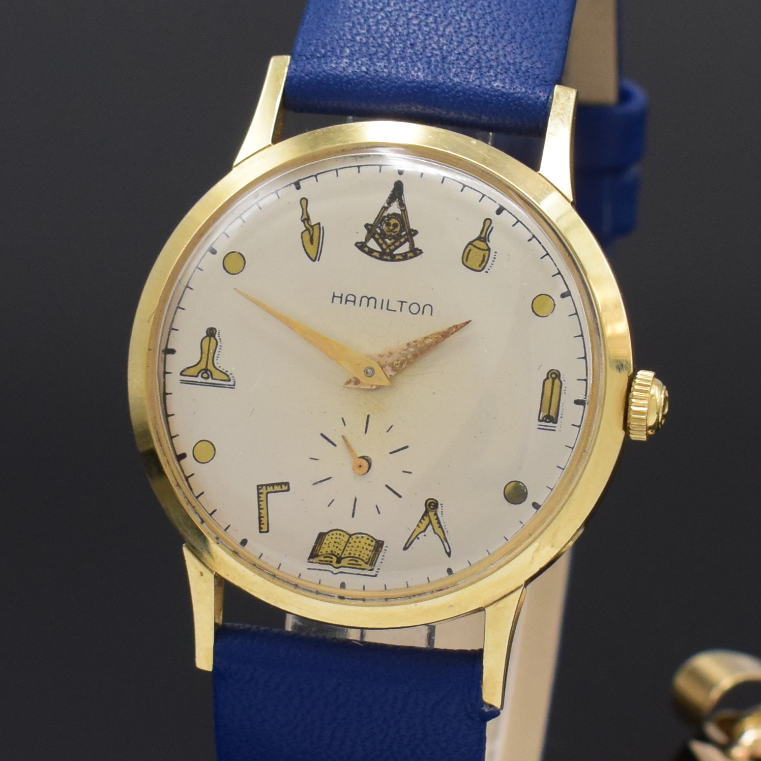 Detail a: HAMILTON Freimaurer Armbanduhr in GG 585/000 und Kreuz zum 3. Reformations-Jbiläum in 8k Gold, USA um 1955, Handaufzug, 2-tlg. Geh., Boden aufgedr., ...
