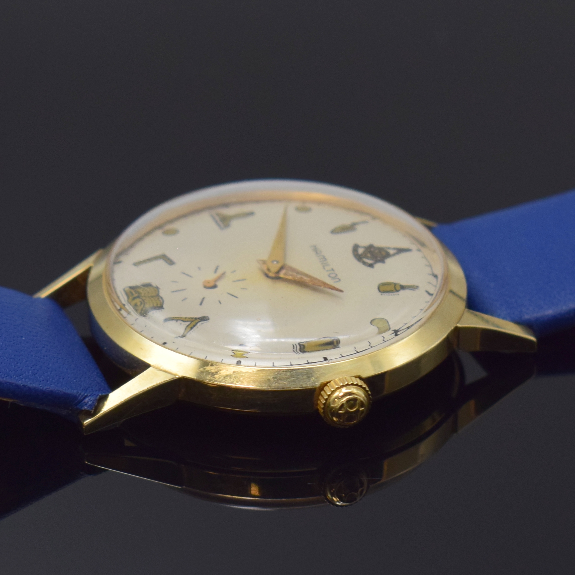 Detail b: HAMILTON Freimaurer Armbanduhr in GG 585/000 und Kreuz zum 3. Reformations-Jbiläum in 8k Gold, USA um 1955, Handaufzug, 2-tlg. Geh., Boden aufgedr., ...
