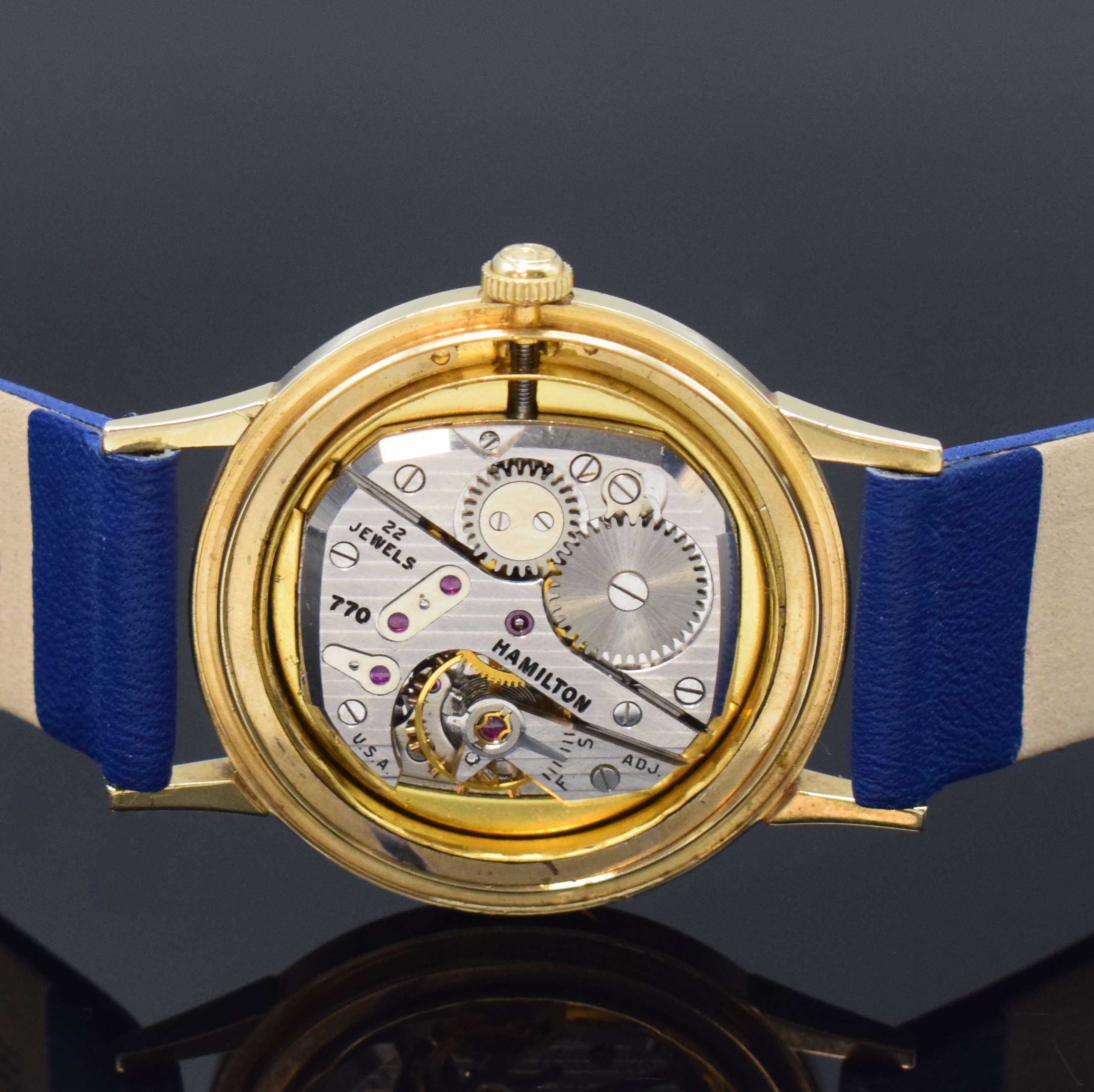 Detail d: HAMILTON Freimaurer Armbanduhr in GG 585/000 und Kreuz zum 3. Reformations-Jbiläum in 8k Gold, USA um 1955, Handaufzug, 2-tlg. Geh., Boden aufgedr., ...
