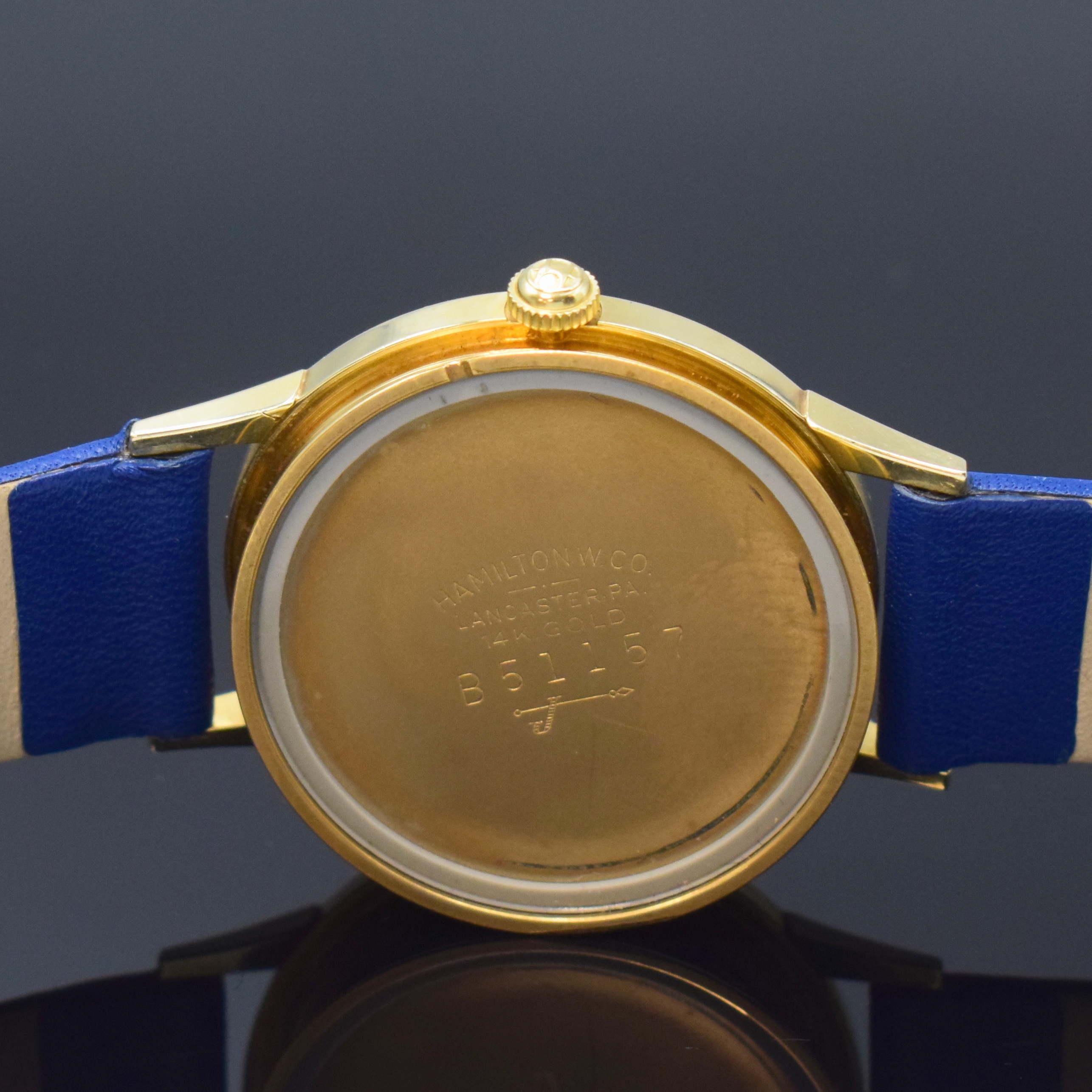 Detail e: HAMILTON Freimaurer Armbanduhr in GG 585/000 und Kreuz zum 3. Reformations-Jbiläum in 8k Gold, USA um 1955, Handaufzug, 2-tlg. Geh., Boden aufgedr., ...