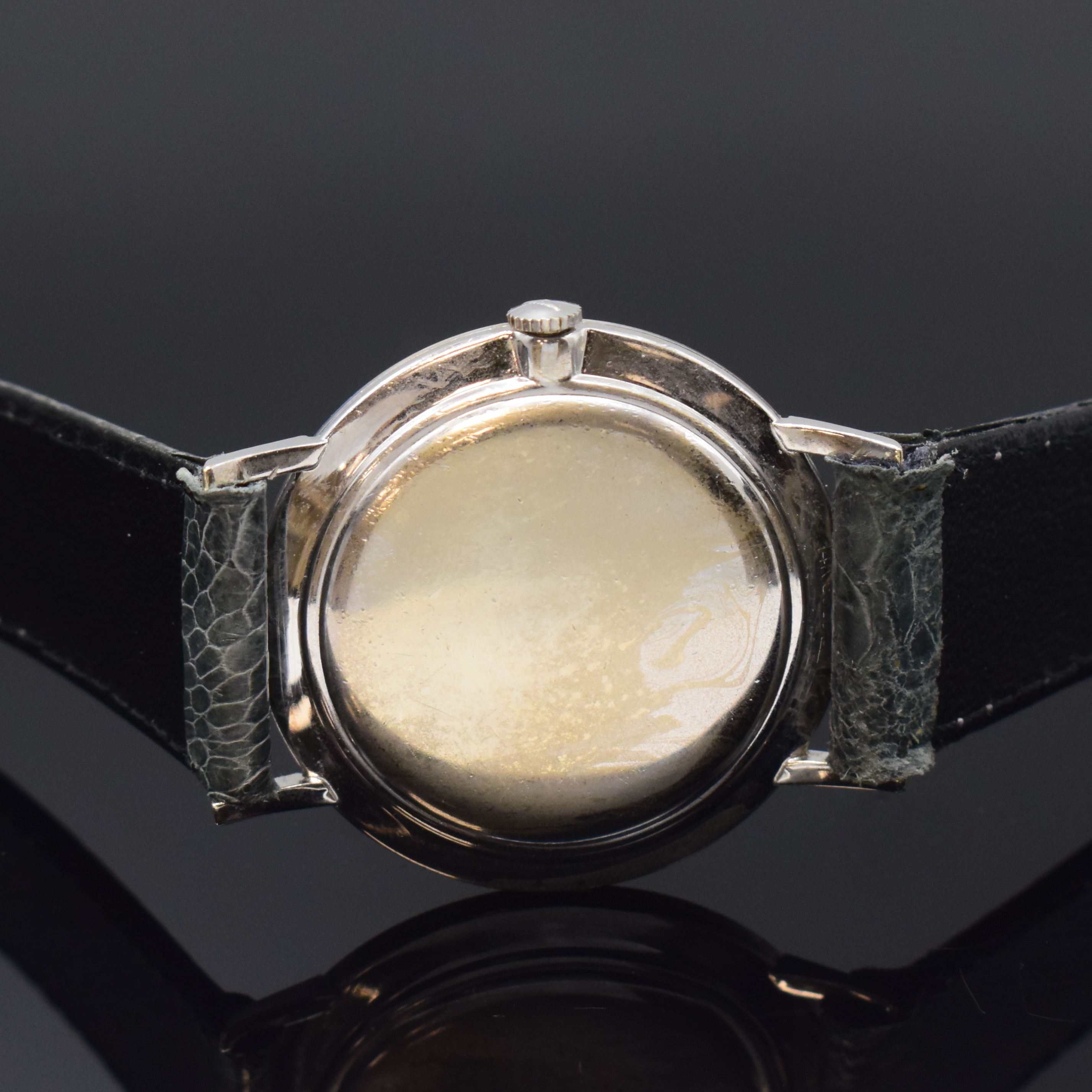 Detail c: LONGINES Mysterieuse Armbanduhr in WG 585/000, Schweiz/USA um 1958, Handaufzug, 2-tlg. Geh., Boden aufgedr., orig. Krone, matt-silb. Zifferbl., ...