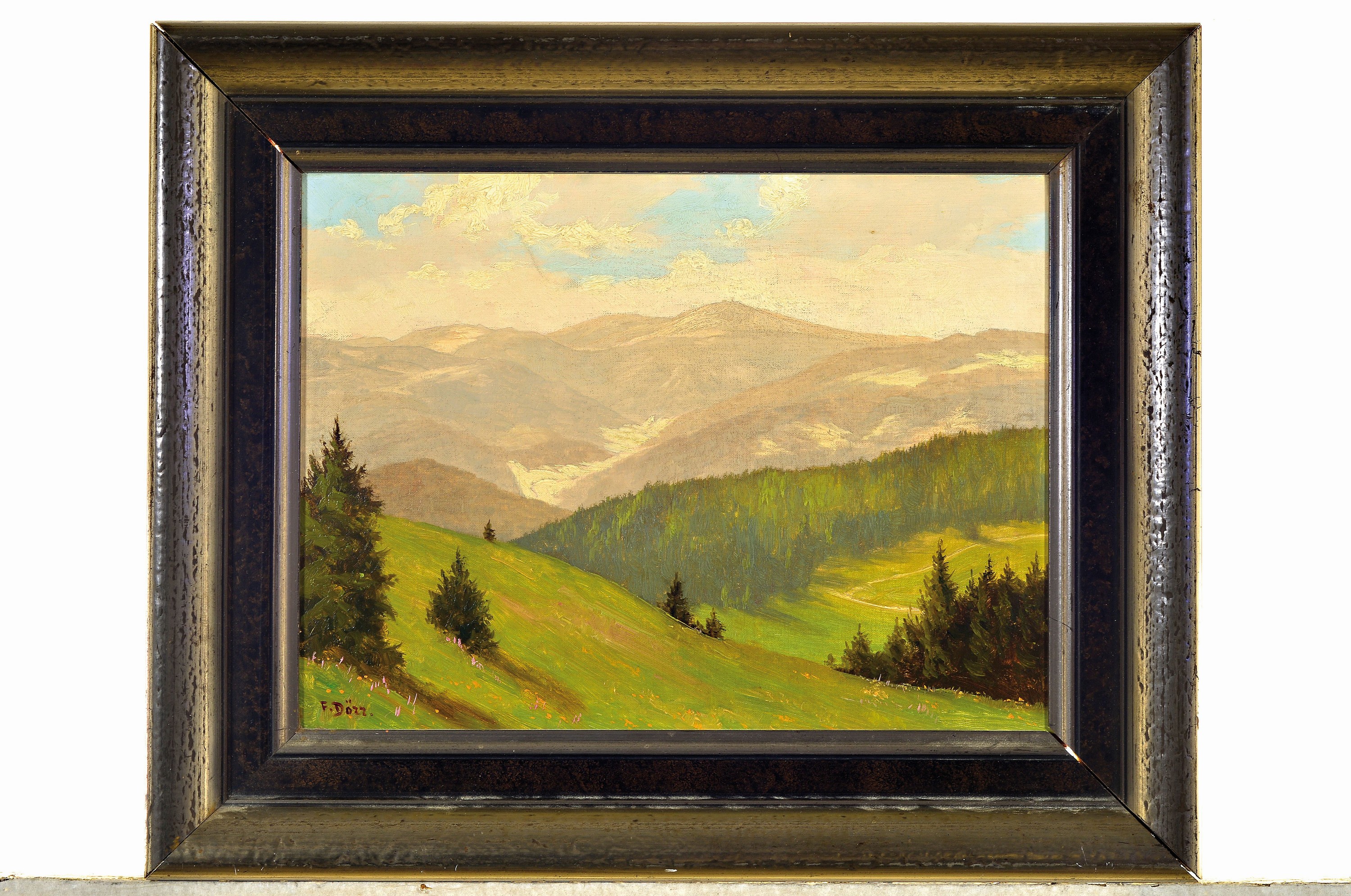 Detail k: Ferdinand Dörr, 1880 Bad Dürkheim-1968 Karlsruhe, Blick auf den Feldberg, Öl/ Malkarton, links unten signiert, ca. 24x32cm, R. ca. 36x43cm