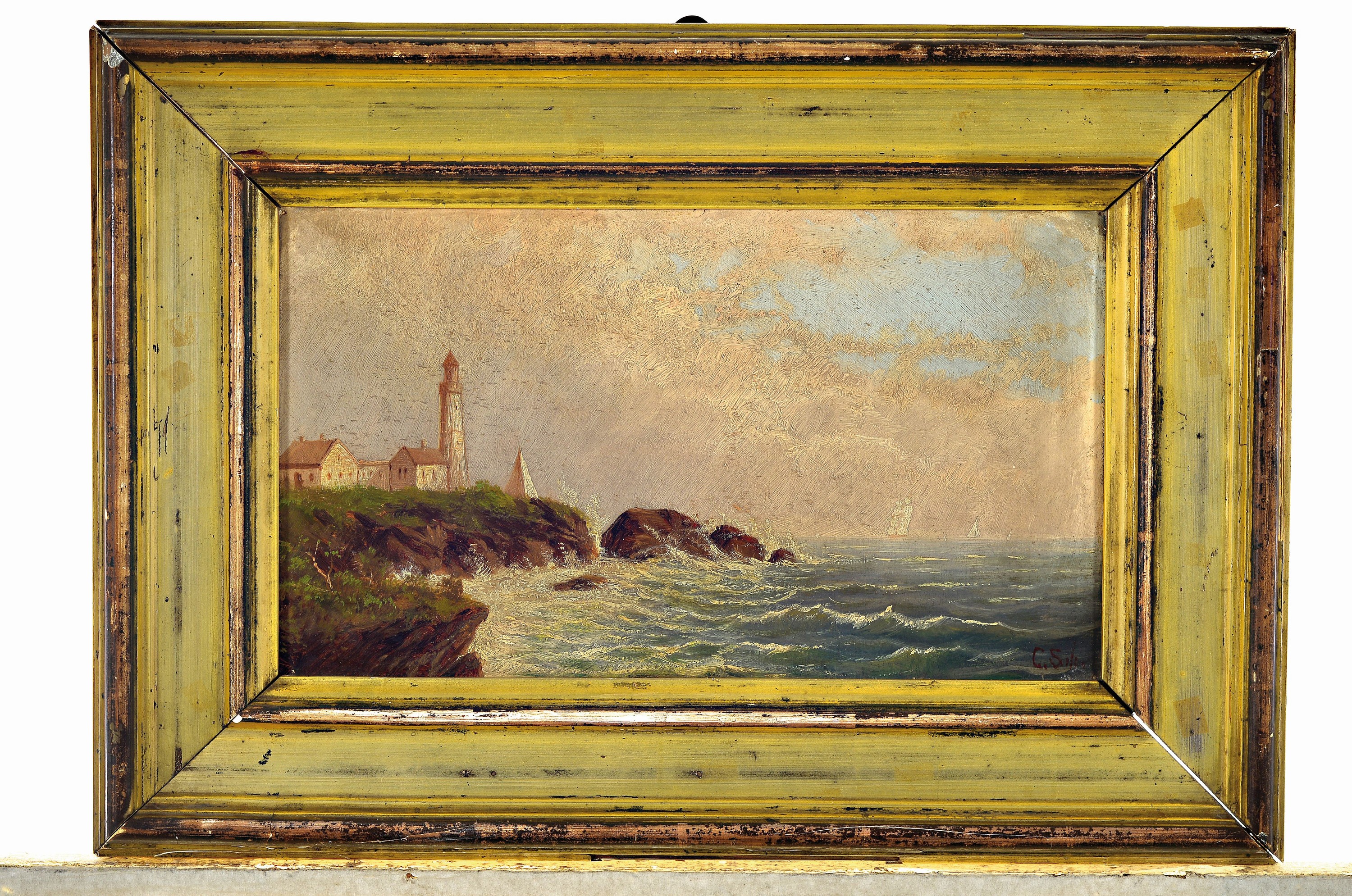 Detail k: Charles Schumacher, 1835-1890, Portland Head Light Cape Elizabeth Maine, Öl/Malkarton, rückseitig betitelt und signiert, ca. 20x33cm, R. ca. 31x43cm
