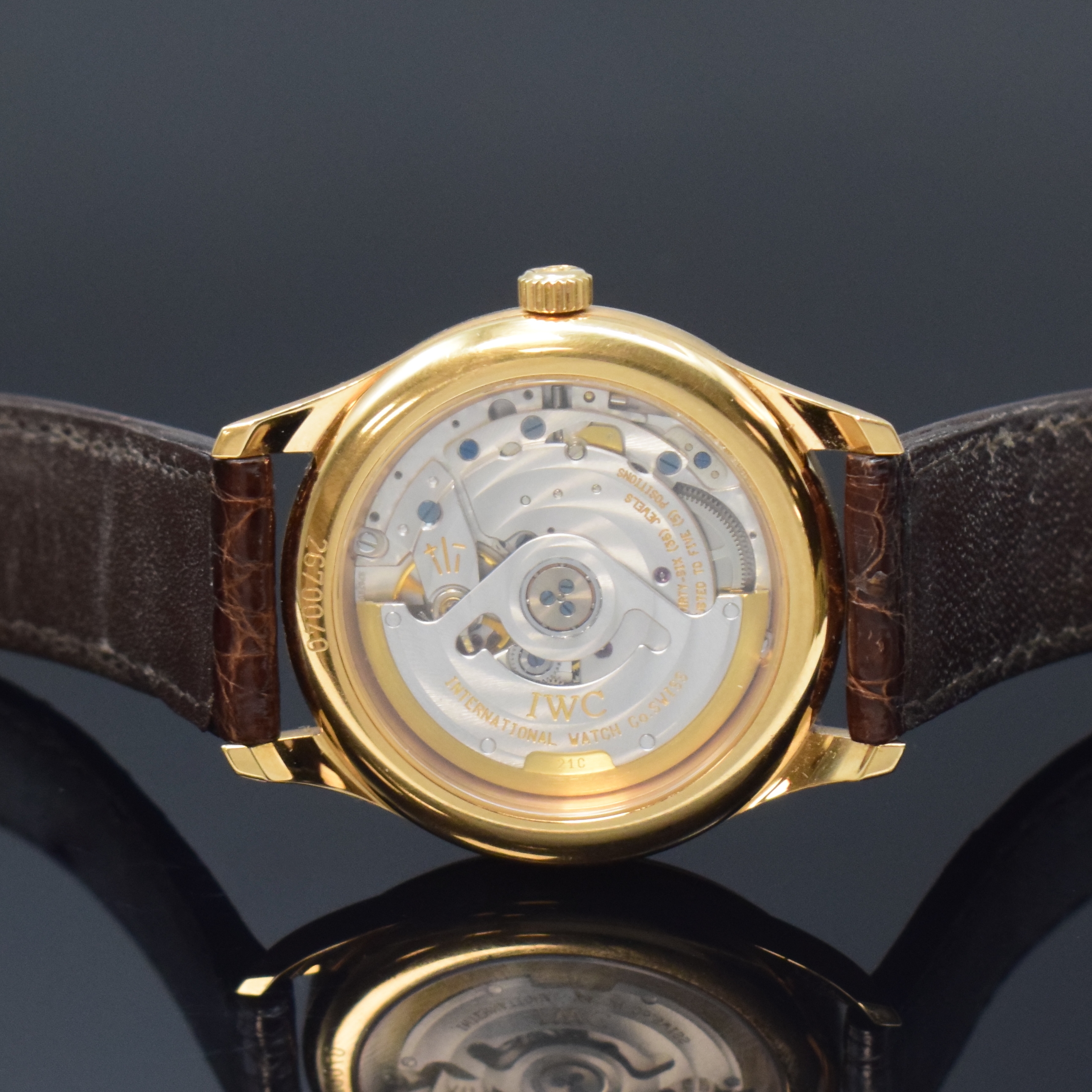 Detail e: IWC seltene Herrenarmbanduhr sogenannte "kleine Portugieser" in RG 750/000 Referenz 3531, Schweiz um 1995, Automatik, 3-teil. Geh. beids. ...
