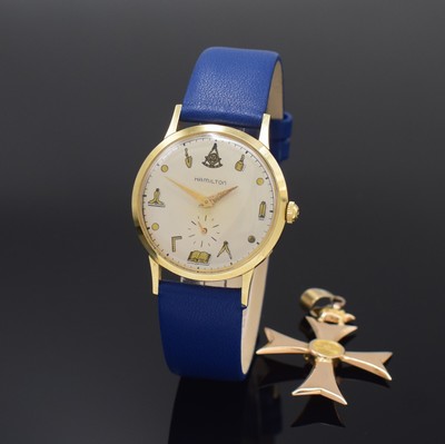 Image HAMILTON free mason 14k yellow gold wristwatch with cross for 3rd reformation-anniversary ...