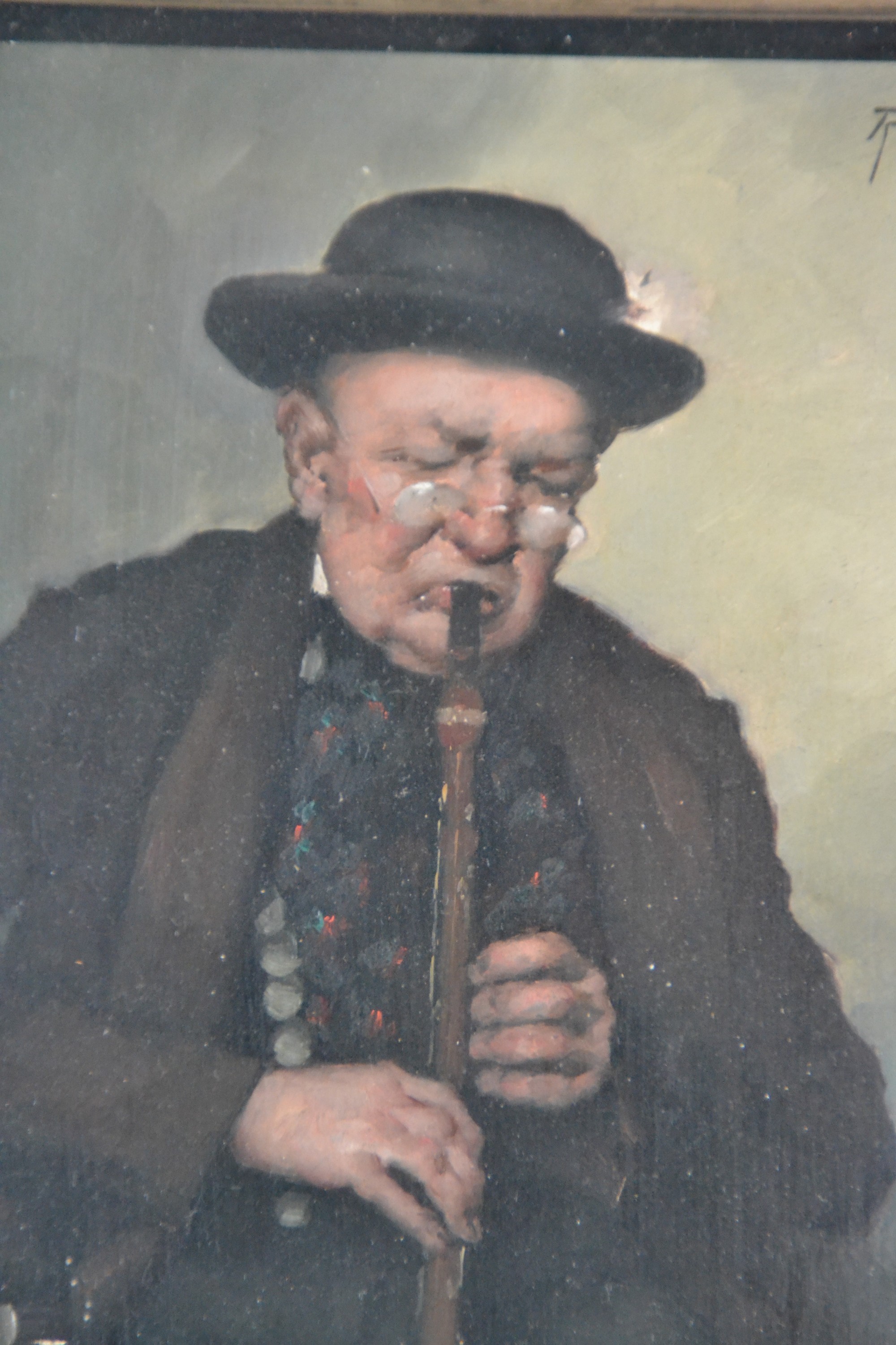 Detail b: Robert Frank-Krauss, 1893 Fürth-1950 München, Klarinette spielender Mann in Tracht, Öl/Holz, rechts oben sign., ca. 24x18cm, u.Gl., R. ca. 40x34cm