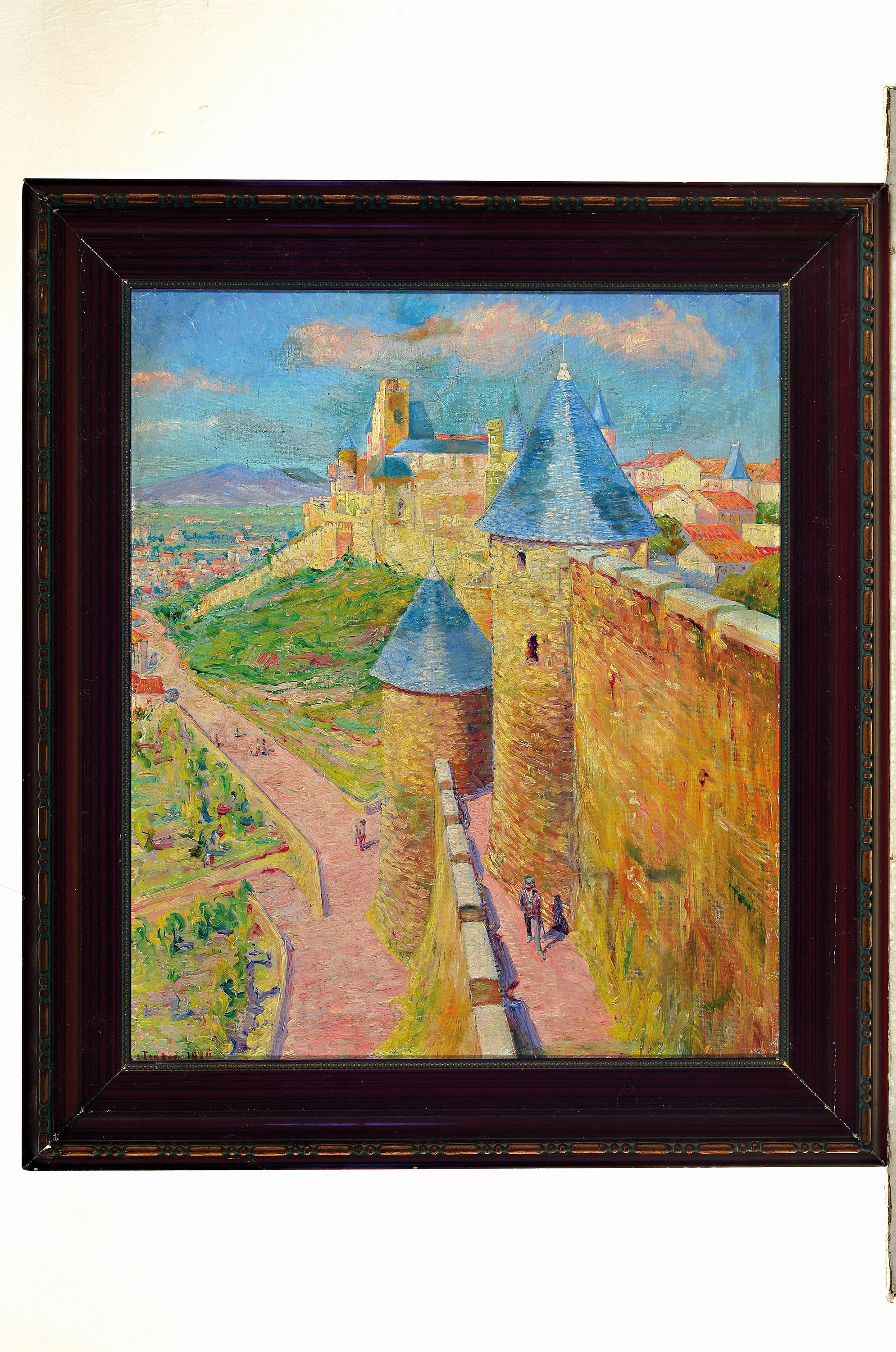 Detail k: August Le Tendre, 1867 Guingamp-1931 Lorient, Freund und Schüler von henri Moret, hier: Ansicht von Carcasonne, Öl/Malkarton, links unten sign. und ...