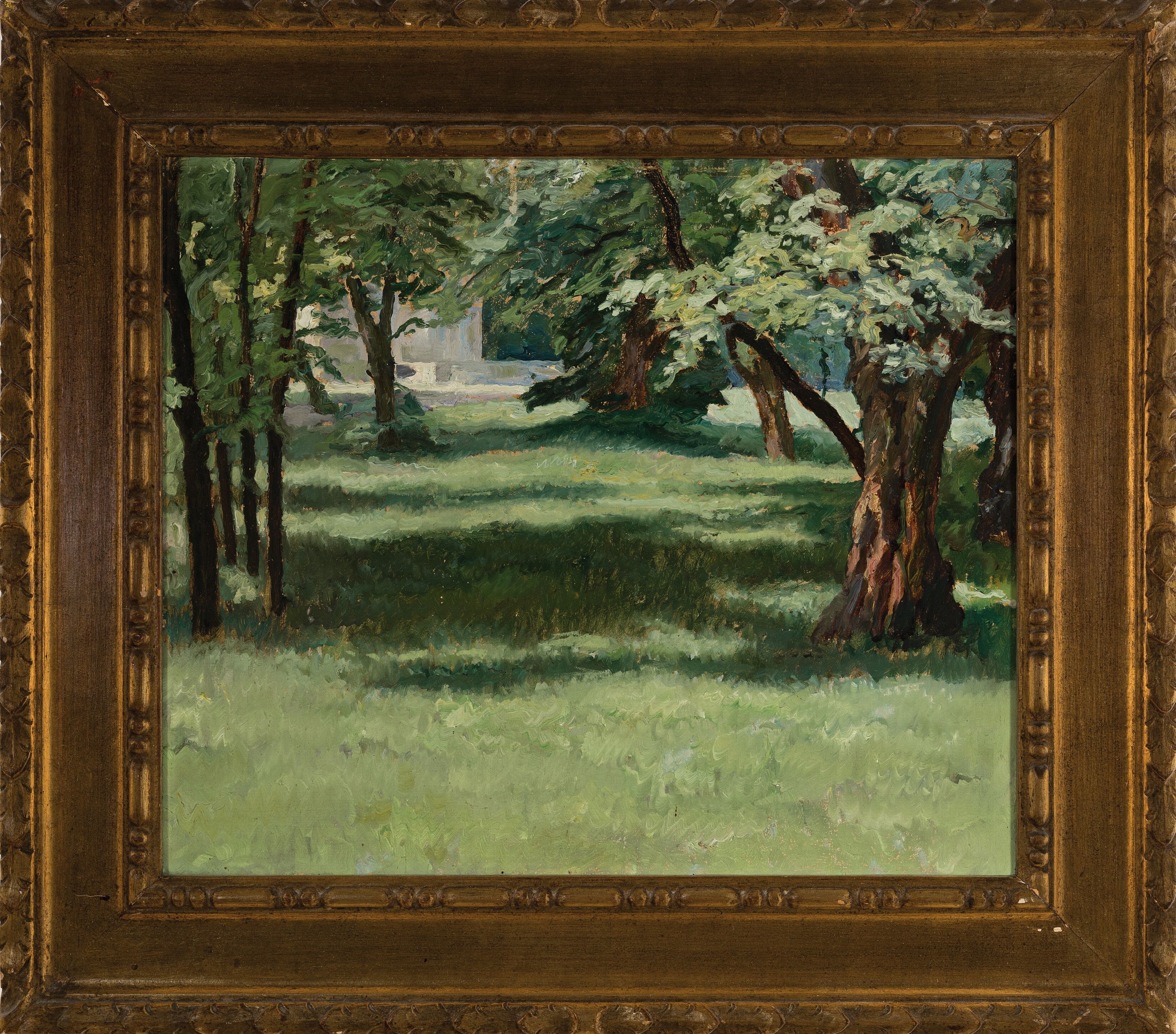 Detail k: Ernst Liebermann, 1869 Langenmüß-1960 Beuerberg, Badenburg im Schloßpark Nymphenburg, Vorstudie zu einem größeren Ölgemälde, Öl/Malkarton, ...
