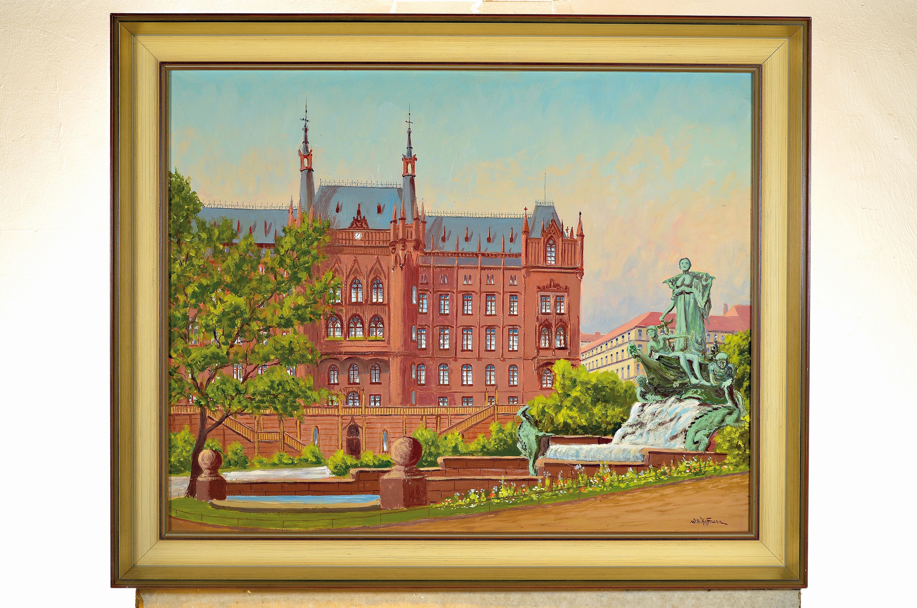 Detail k: Wilhelm Hoffmann, 1897-1986, Neues Rathaus mit Manzel-Brunnen in Stettin, Öl/Hartfaser, rechts unten signiert, ca. 55x70cm, R. ca. 66x80cm