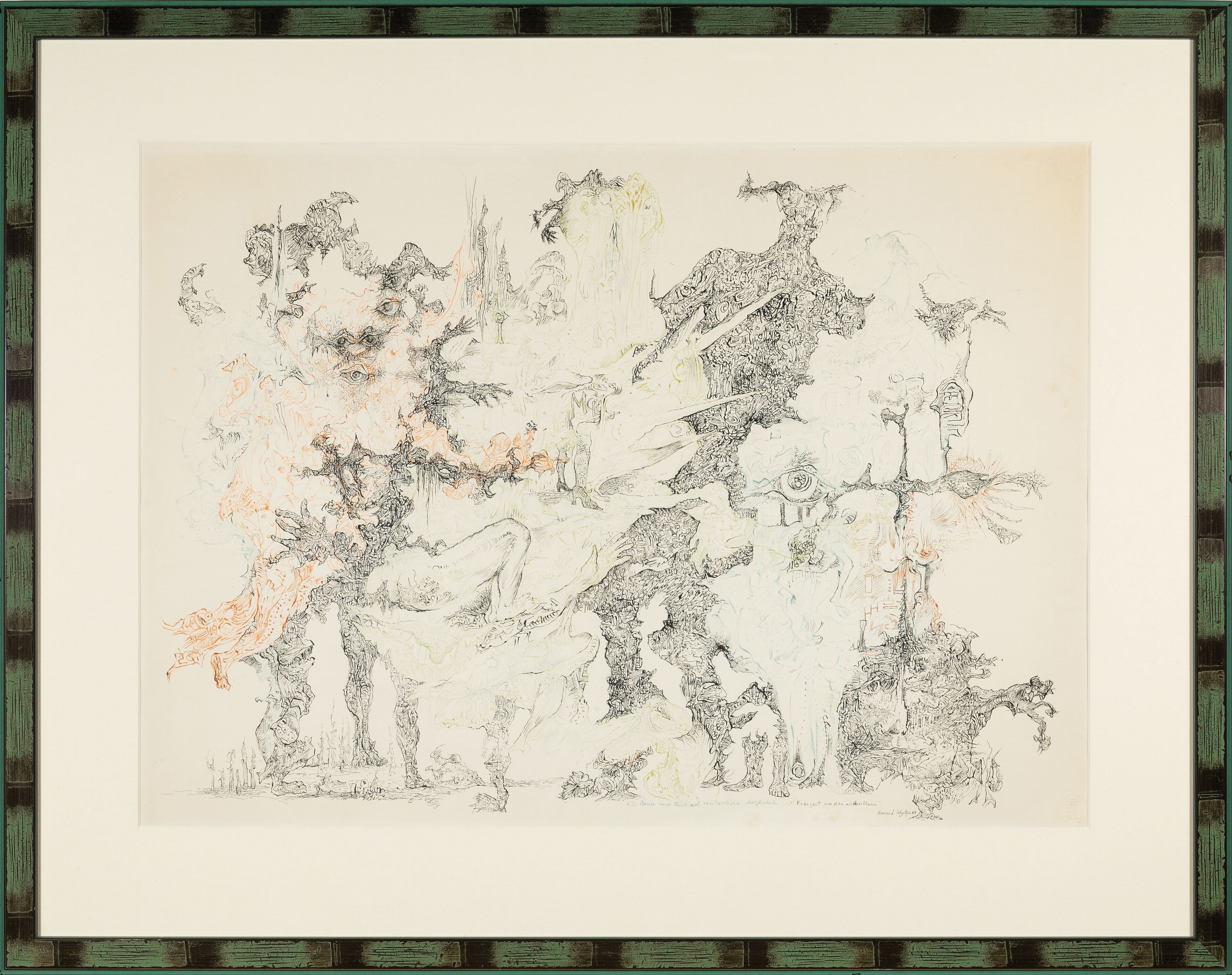 Detail k: Bernard Schultze, 1915 Pila-2005 Köln, Aquarell und Tusche, "Freizeit um den wilden Mann", 1964, mit persönlicher Widmung, unter PP und ...