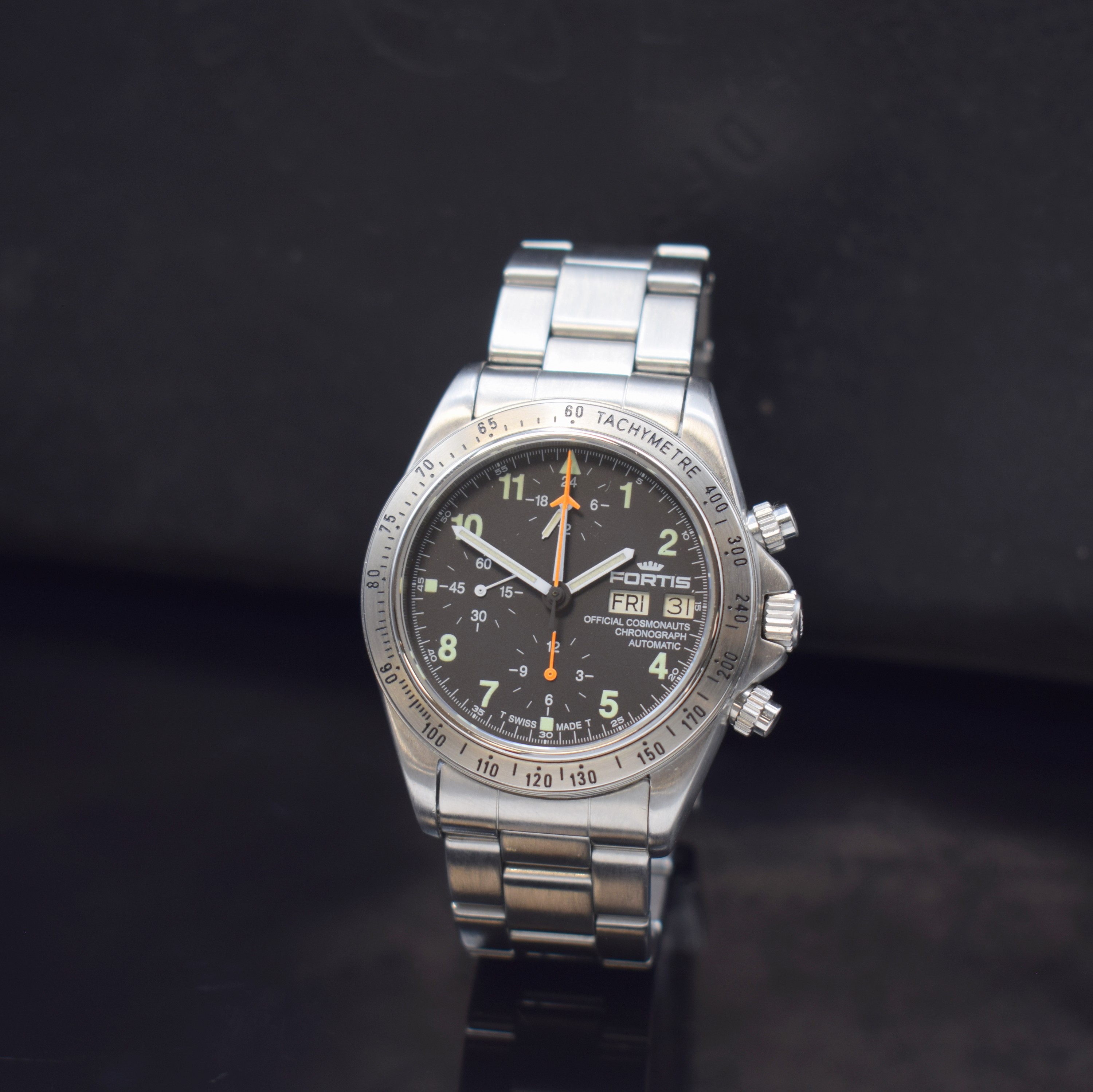 FORTIS Official Cosmonauts Chronograph in Stahl Referenz 602.10.142, Schweiz um 1995, Automatik, matt. Geh., Boden, Krone u. Drücker verschr., ...