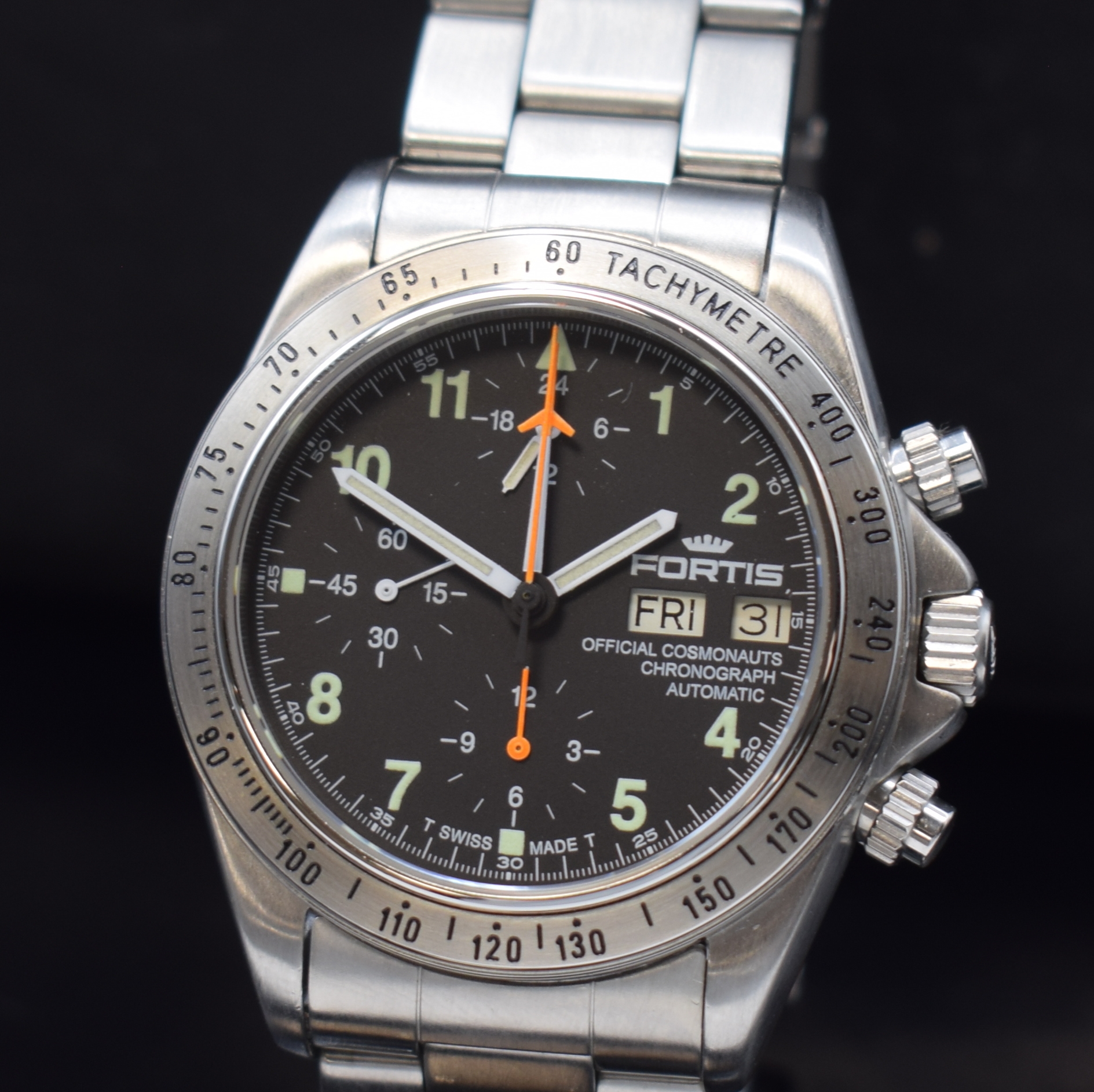 Detail a: FORTIS Official Cosmonauts Chronograph in Stahl Referenz 602.10.142, Schweiz um 1995, Automatik, matt. Geh., Boden, Krone u. Drücker verschr., ...