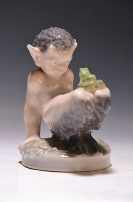 Image Porcelain figure faun and toad, Royal Copenhagen, designed by Christian Ludvig Thomsen ...