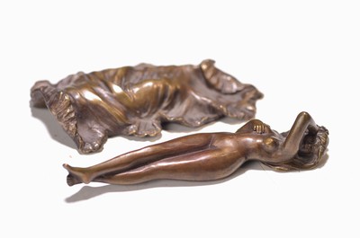 Image Erotica: Small bronze nude, around 1900, patinated bronze, lying female nude with ...