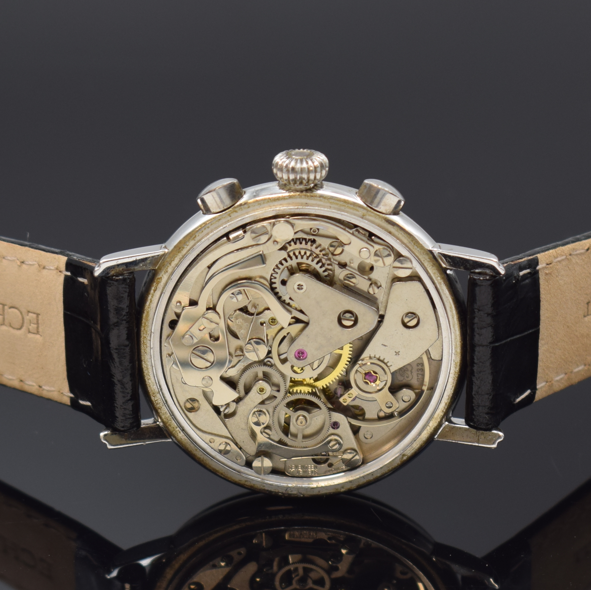 Detail d: ALFRED ROCHAT & FILS limitierter Armband- Chronograph mit Mondphase und Datum in Silber, Schweiz um 1990, Handaufzug, 3-tlg. Sterling-Silbergeh., ...