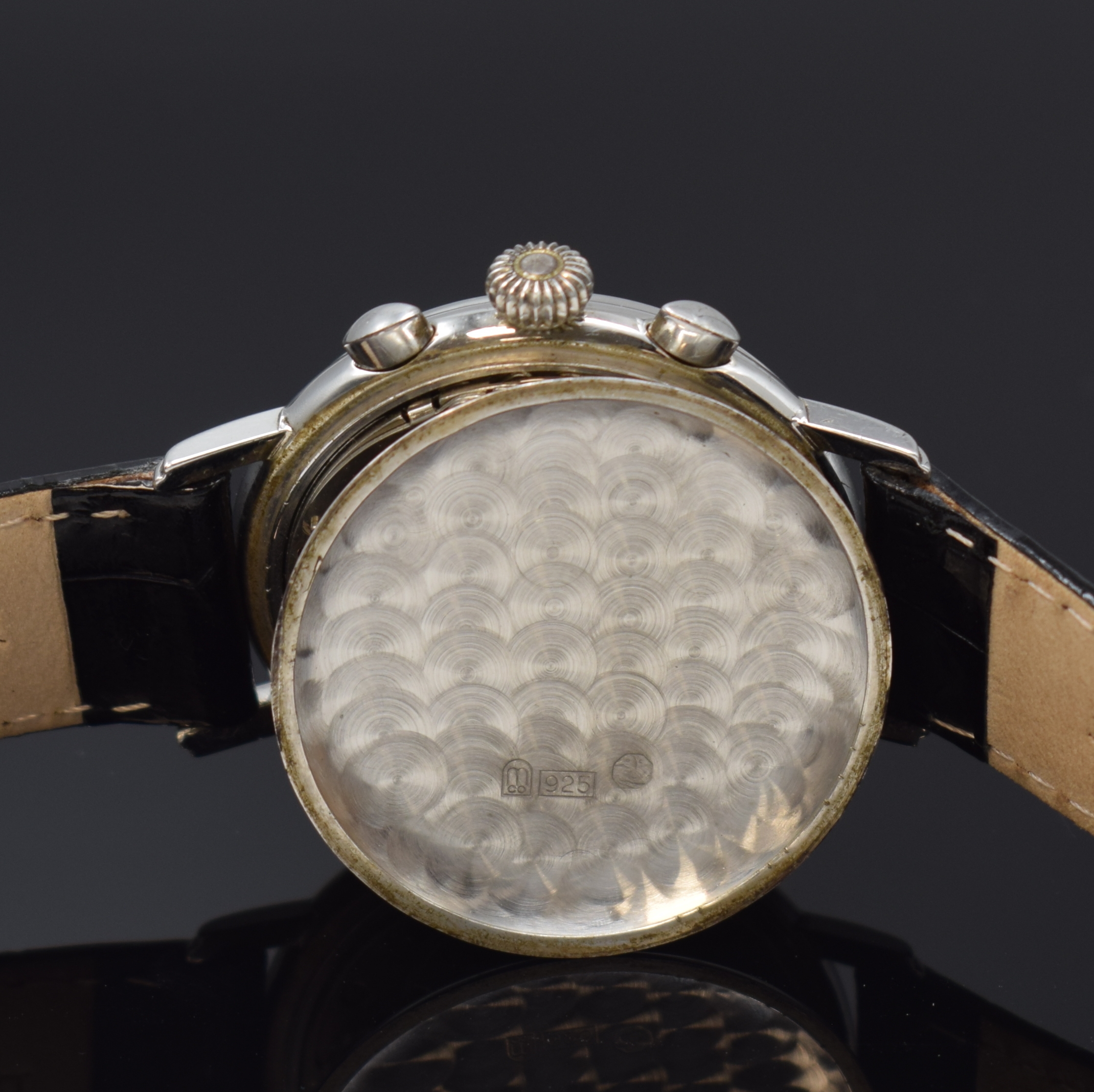 Detail e: ALFRED ROCHAT & FILS limitierter Armband- Chronograph mit Mondphase und Datum in Silber, Schweiz um 1990, Handaufzug, 3-tlg. Sterling-Silbergeh., ...