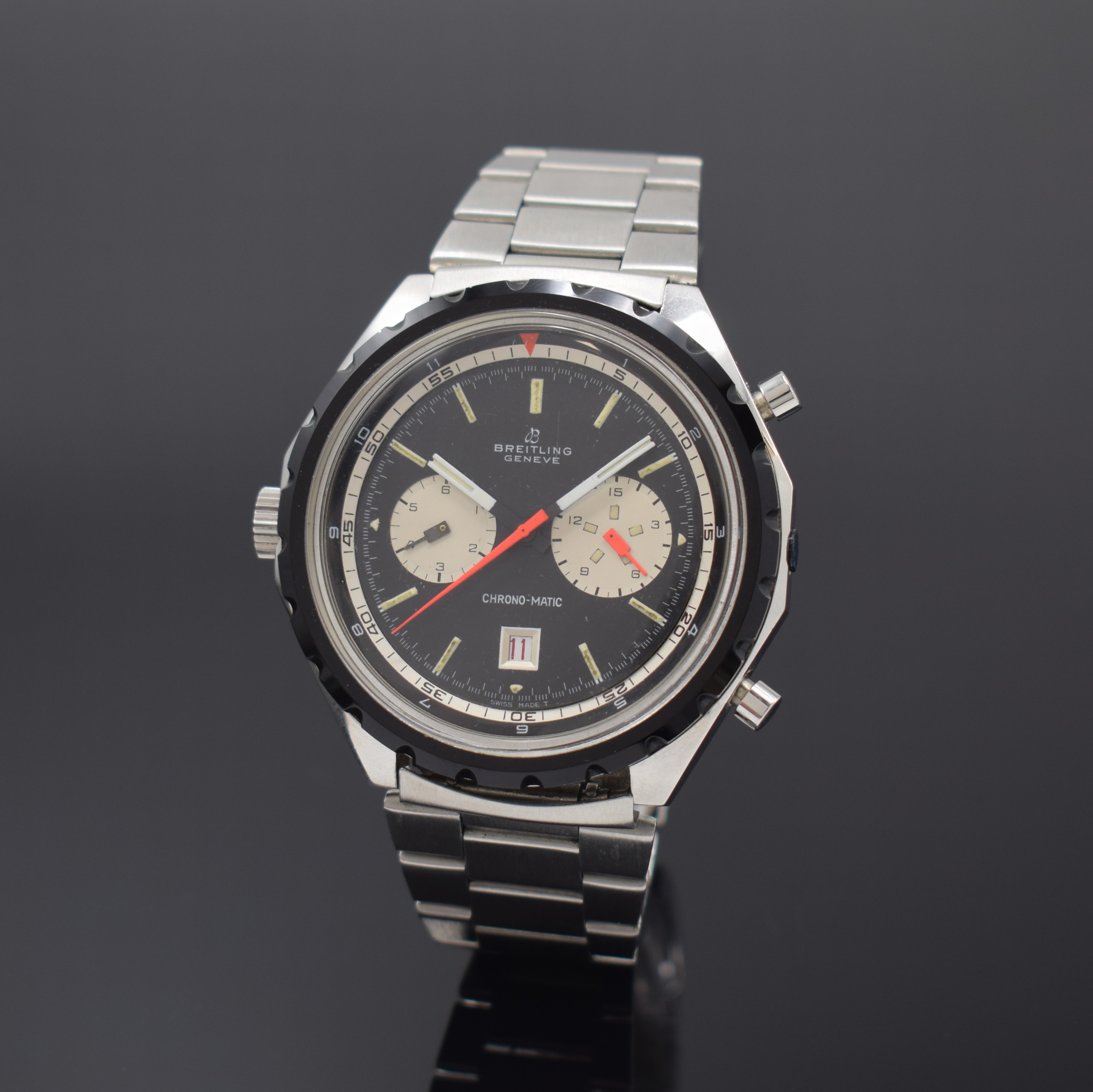 BREITLING seltener Armbandchronograph Chrono- Matic Co-Pilot Referenz 1806, Automatik, Schweiz um 1970, grosses Edelstahlgeh. inkl. orig. Gliederband ...