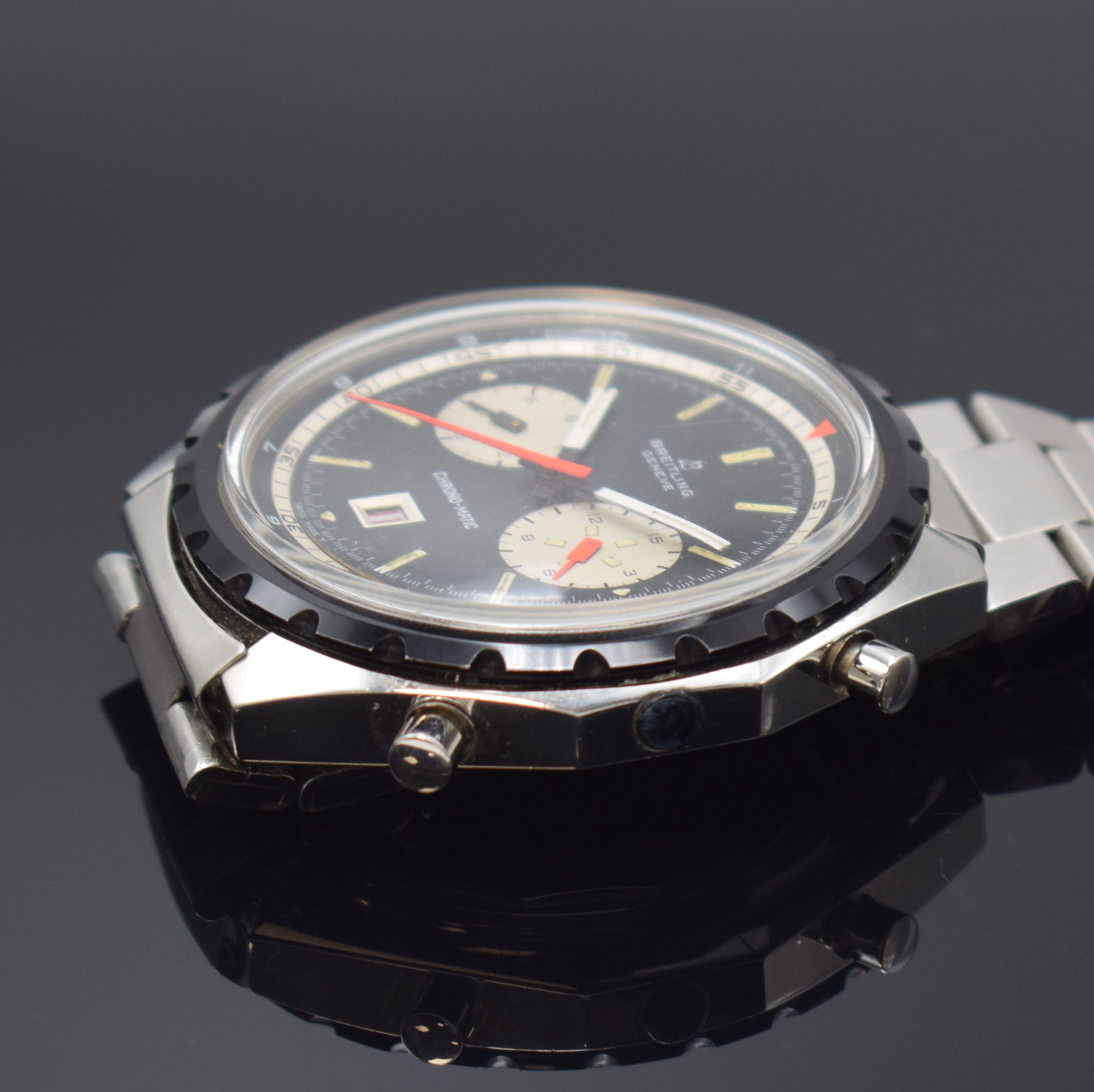 Detail d: BREITLING seltener Armbandchronograph Chrono- Matic Co-Pilot Referenz 1806, Automatik, Schweiz um 1970, grosses Edelstahlgeh. inkl. orig. Gliederband ...