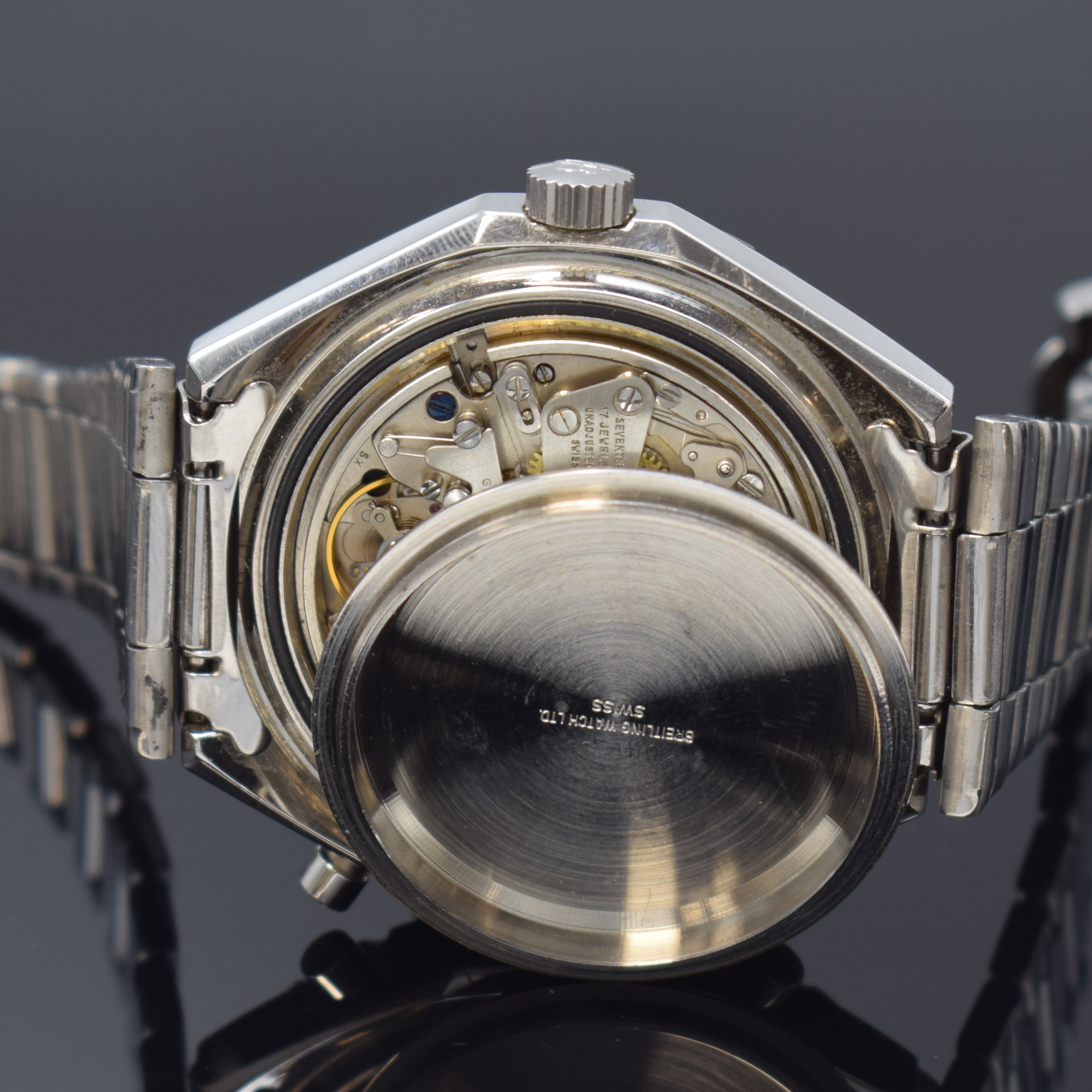 Detail g: BREITLING seltener Armbandchronograph Chrono- Matic Co-Pilot Referenz 1806, Automatik, Schweiz um 1970, grosses Edelstahlgeh. inkl. orig. Gliederband ...