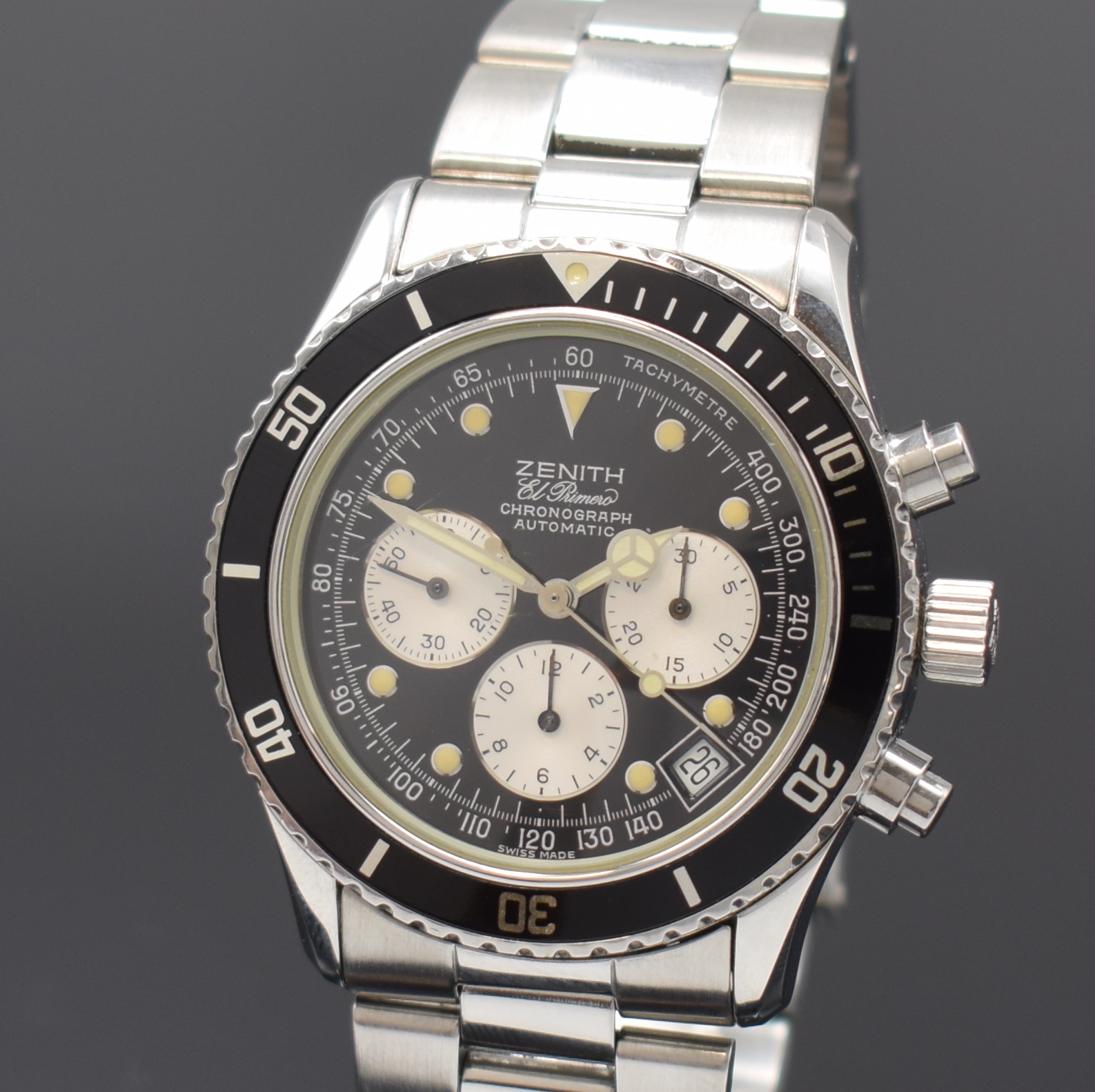 Detail a: ZENITH Schaltradchronograph De Luca Referenz 02.1310.400, Automatik, Schweiz um 1992, Edelstahlgeh. inkl. orig. Gliederband m. Faltschl. und ...