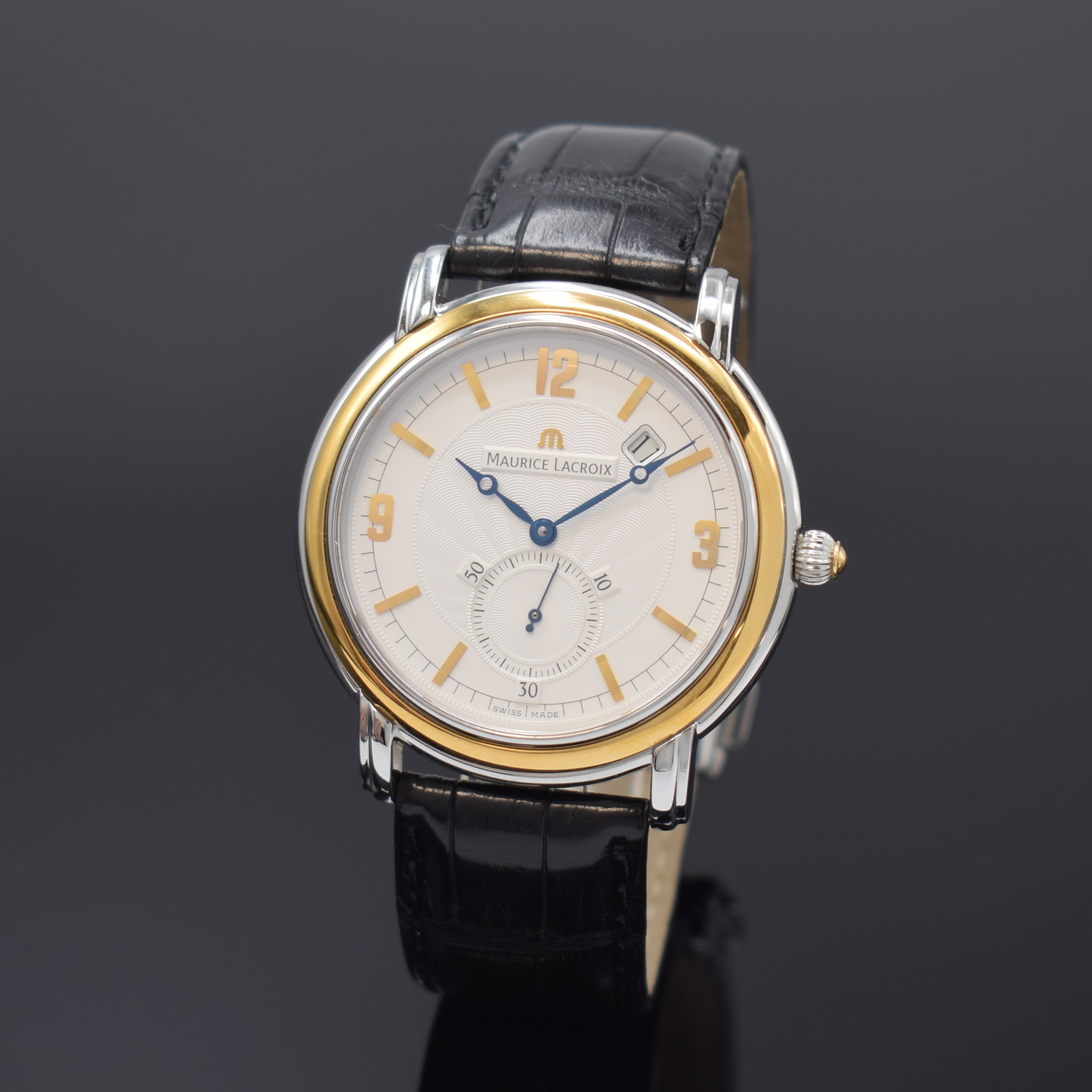 MAURICE LACROIX nahezu neuwertige Armbanduhr aus der Masterpiece Serie Referenz MP 7028, Handaufzug, Schweiz um 2005, Edelstahl und 18k Gold ...